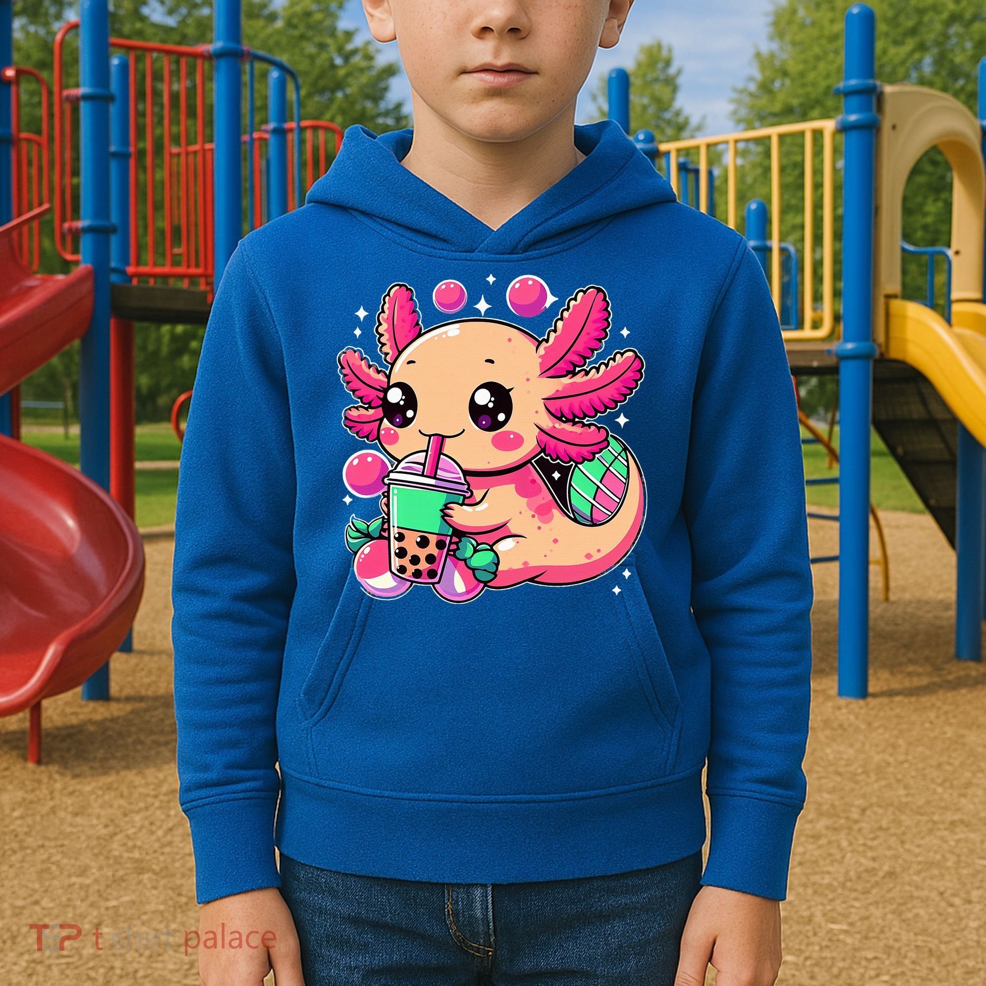 Axolotl Boba Tea Kawaii Neko Japanese Bubble Tea Kids Hoodie