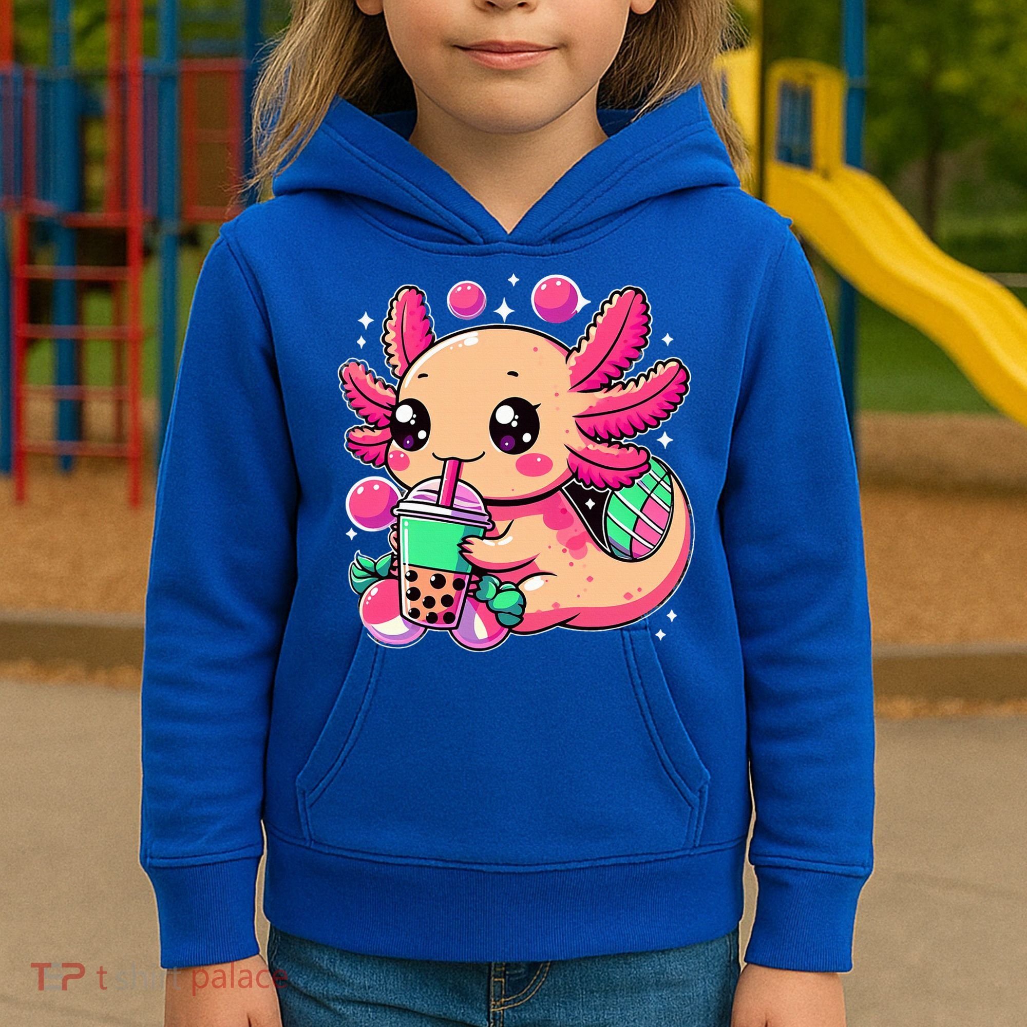 Axolotl Boba Tea Kawaii Neko Japanese Bubble Tea Kids Hoodie