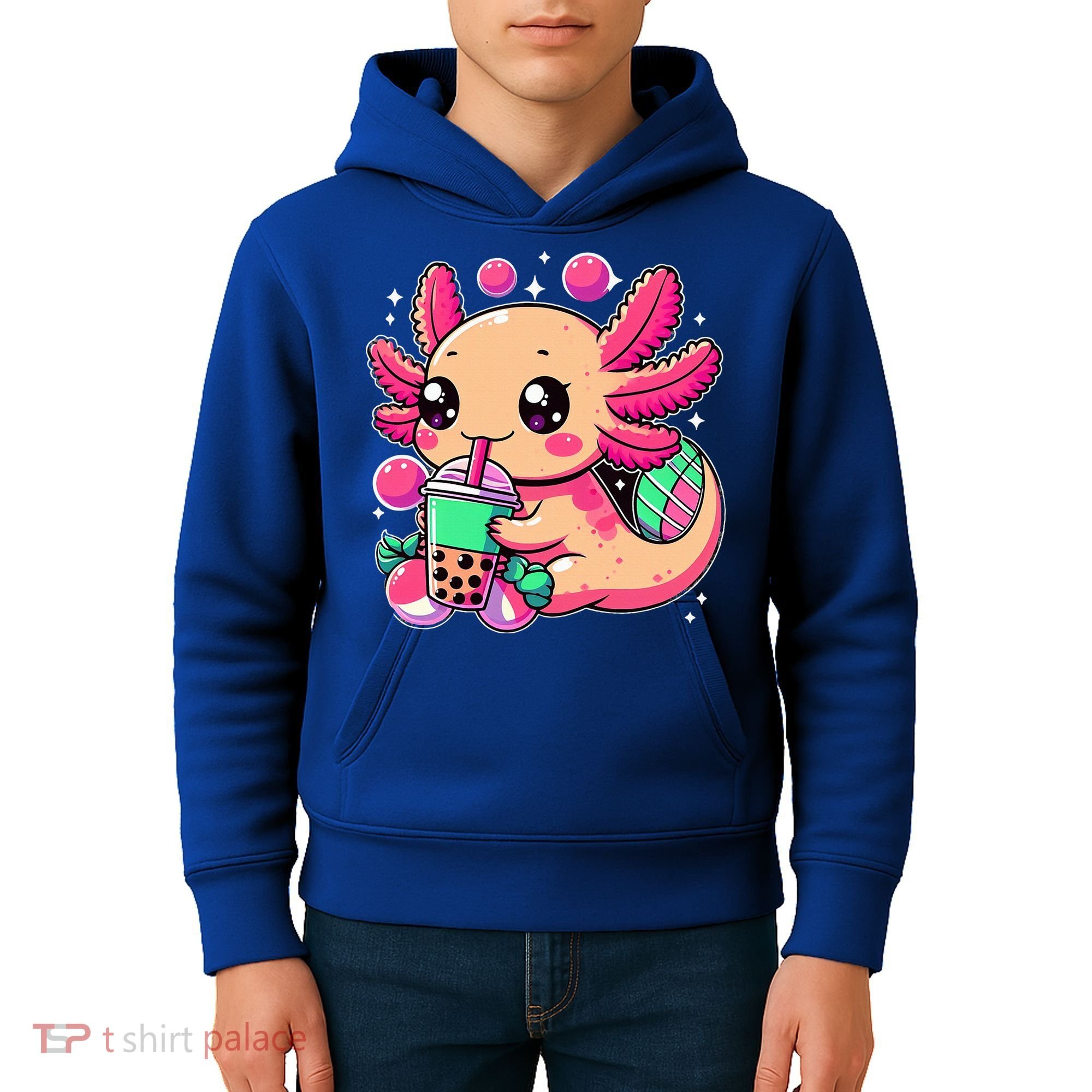 Axolotl Boba Tea Kawaii Neko Japanese Bubble Tea Kids Hoodie