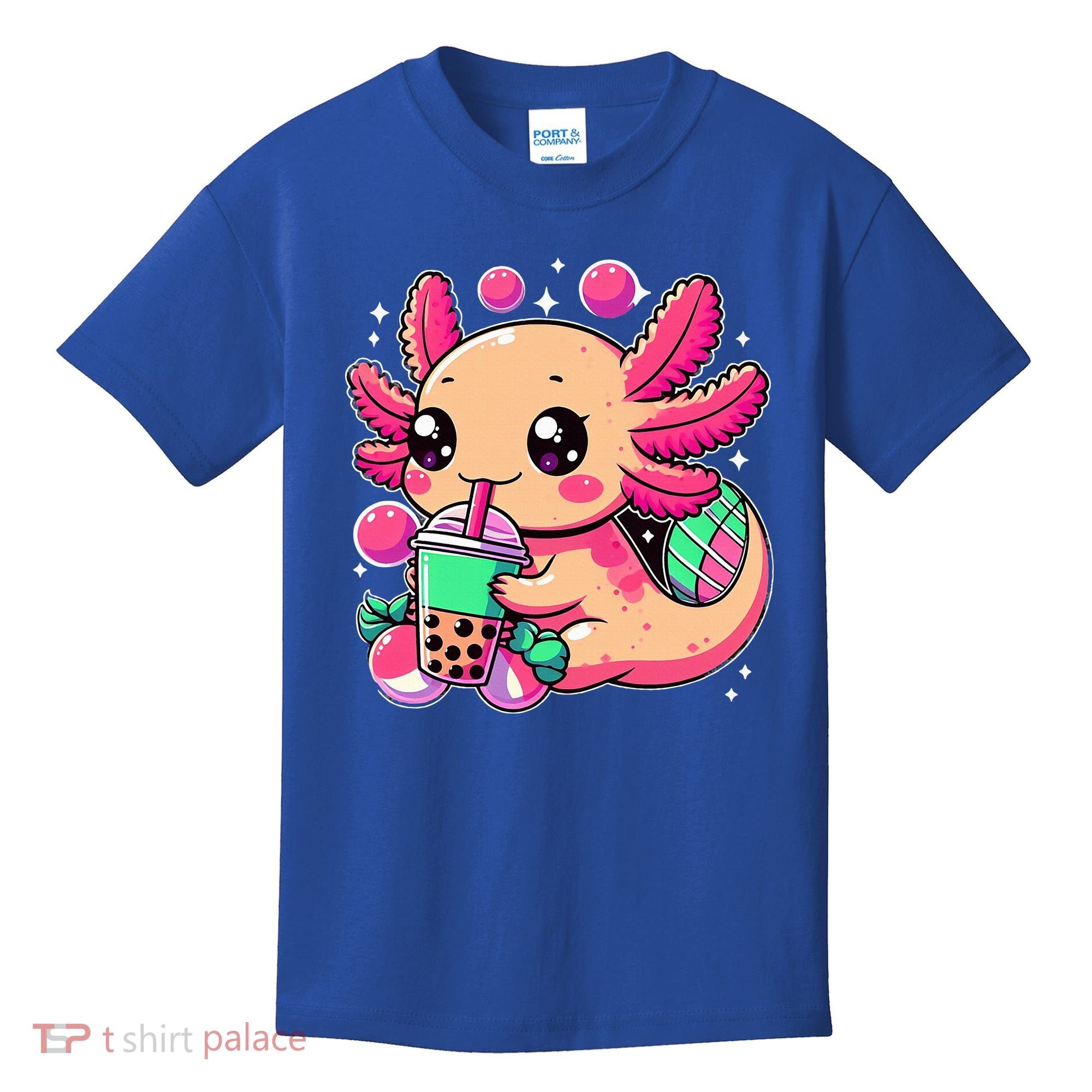 Axolotl Boba Tea Kawaii Neko Japanese Bubble Tea Kids T-Shirt