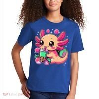 Axolotl Boba Tea Kawaii Neko Japanese Bubble Tea Kids T-Shirt thumb 2