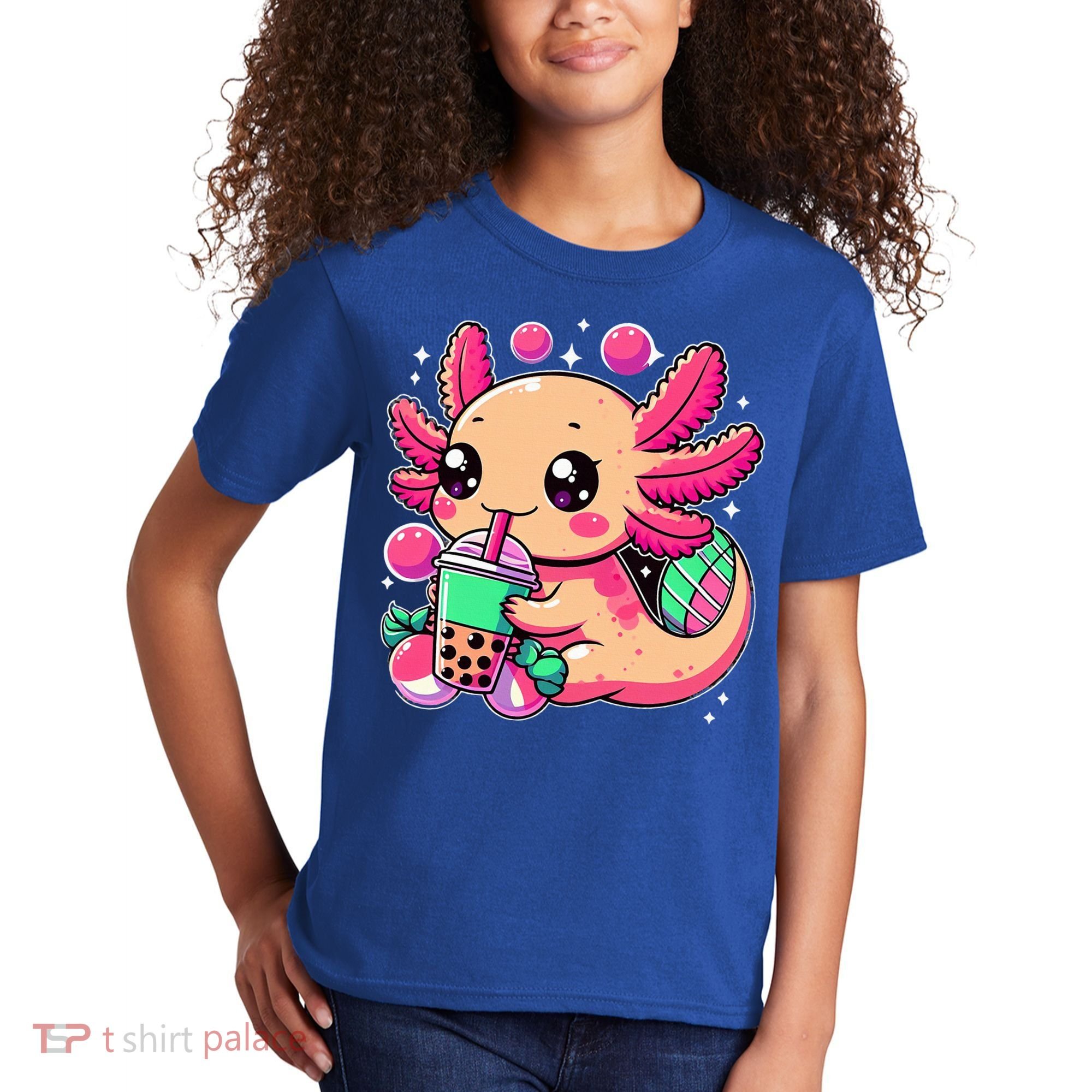 Axolotl Boba Tea Kawaii Neko Japanese Bubble Tea Kids T-Shirt