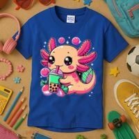 Axolotl Boba Tea Kawaii Neko Japanese Bubble Tea Kids T-Shirt thumb 3