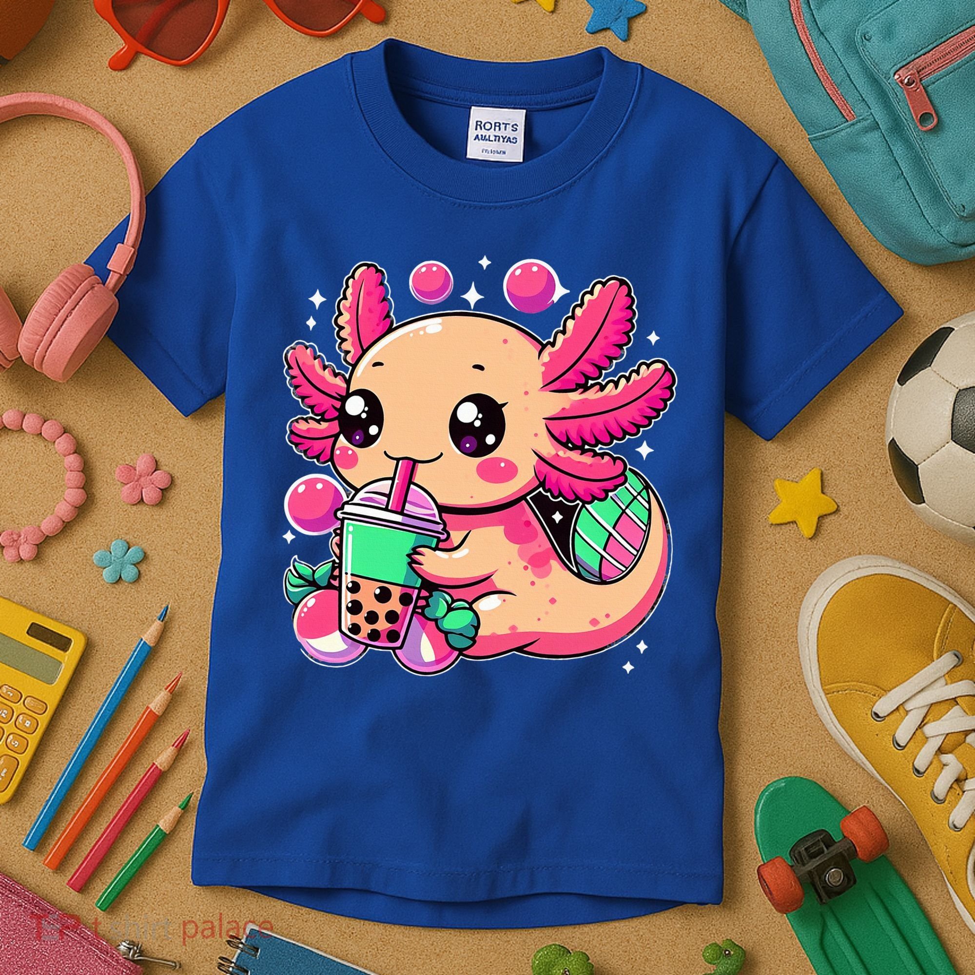 Axolotl Boba Tea Kawaii Neko Japanese Bubble Tea Kids T-Shirt