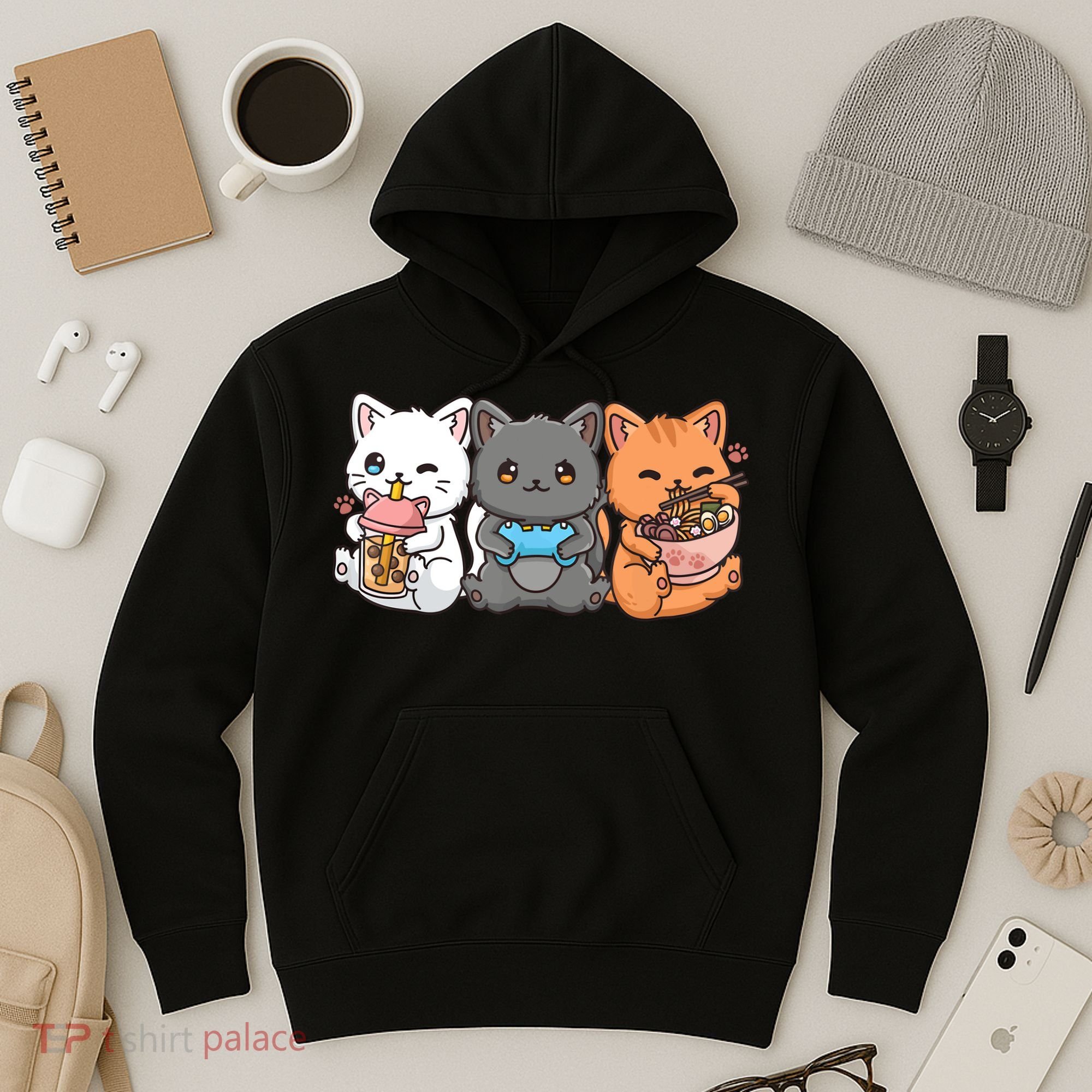 Anime Boba Tea Bubble Tea Gaming Gamer Ramen Cat Hoodie