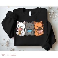 Anime Boba Tea Bubble Tea Gaming Gamer Ramen Cat Sweatshirt thumb 2