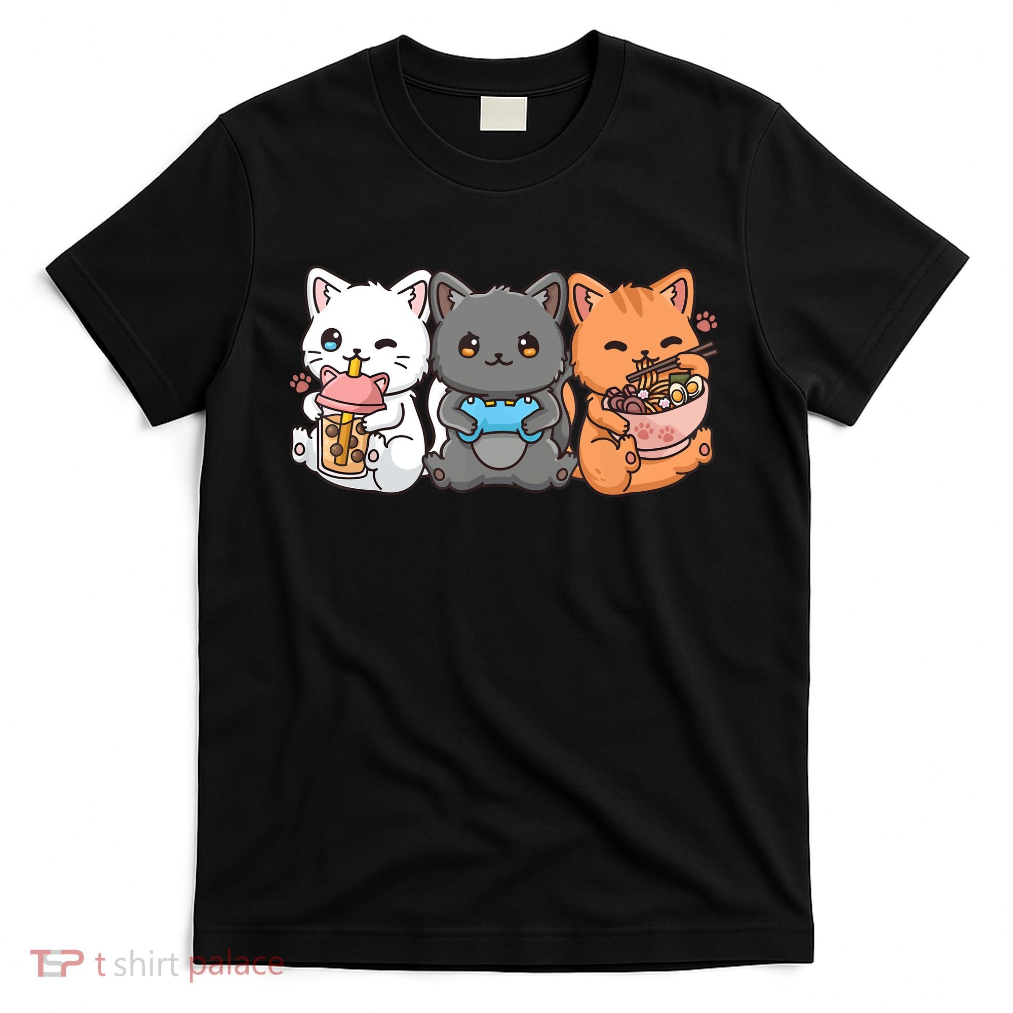 Anime Boba Tea Bubble Tea Gaming Gamer Ramen Cat T-Shirt
