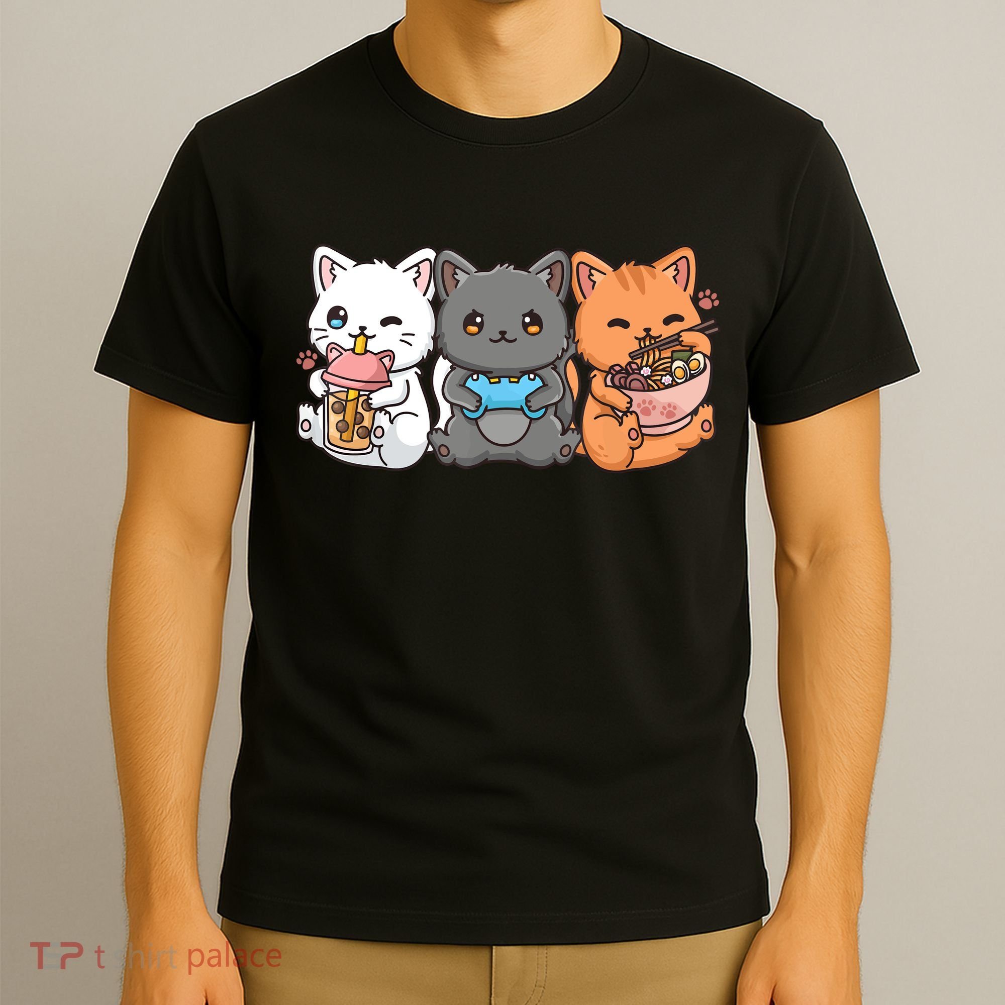 Anime Boba Tea Bubble Tea Gaming Gamer Ramen Cat T-Shirt