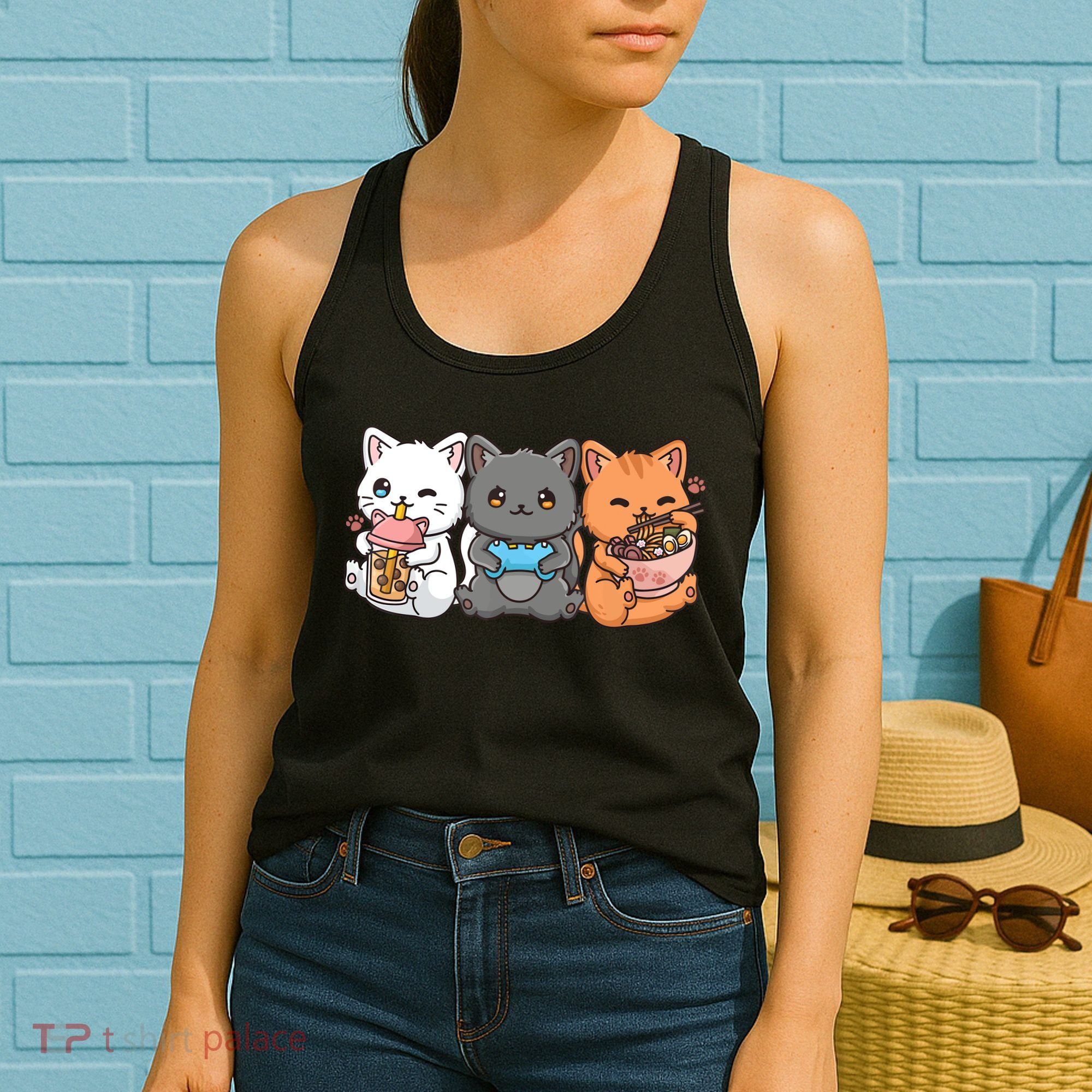 Anime Boba Tea Bubble Tea Gaming Gamer Ramen Cat Women's Tank Top