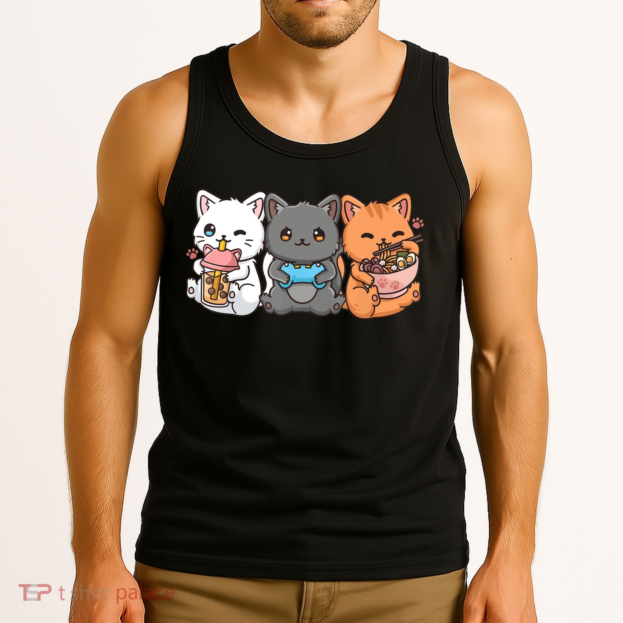Anime Boba Tea Bubble Tea Gaming Gamer Ramen Cat Tank Top