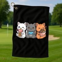 Anime Boba Tea Bubble Tea Gaming Gamer Ramen Cat Golf Towel thumb 1