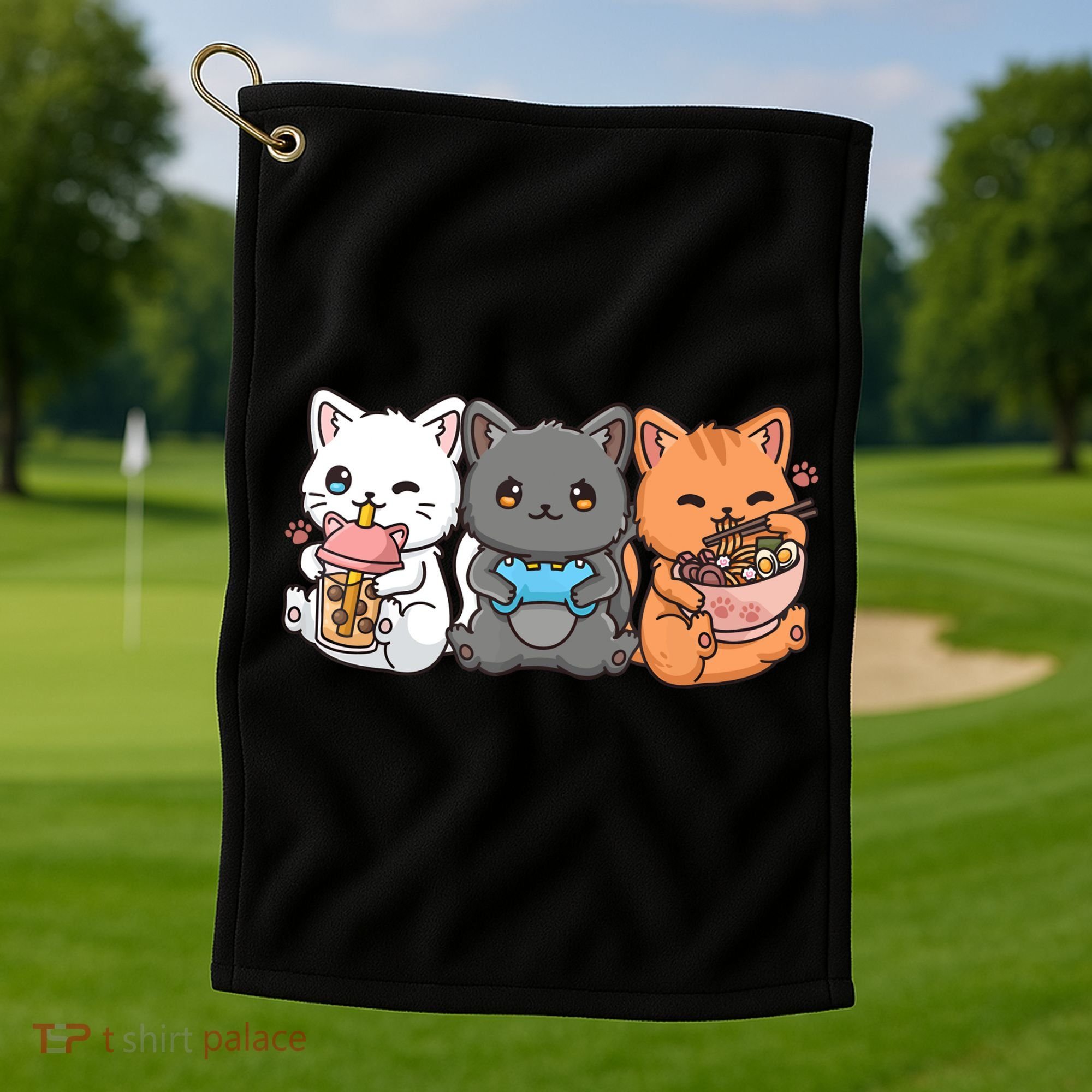 Anime Boba Tea Bubble Tea Gaming Gamer Ramen Cat Golf Towel