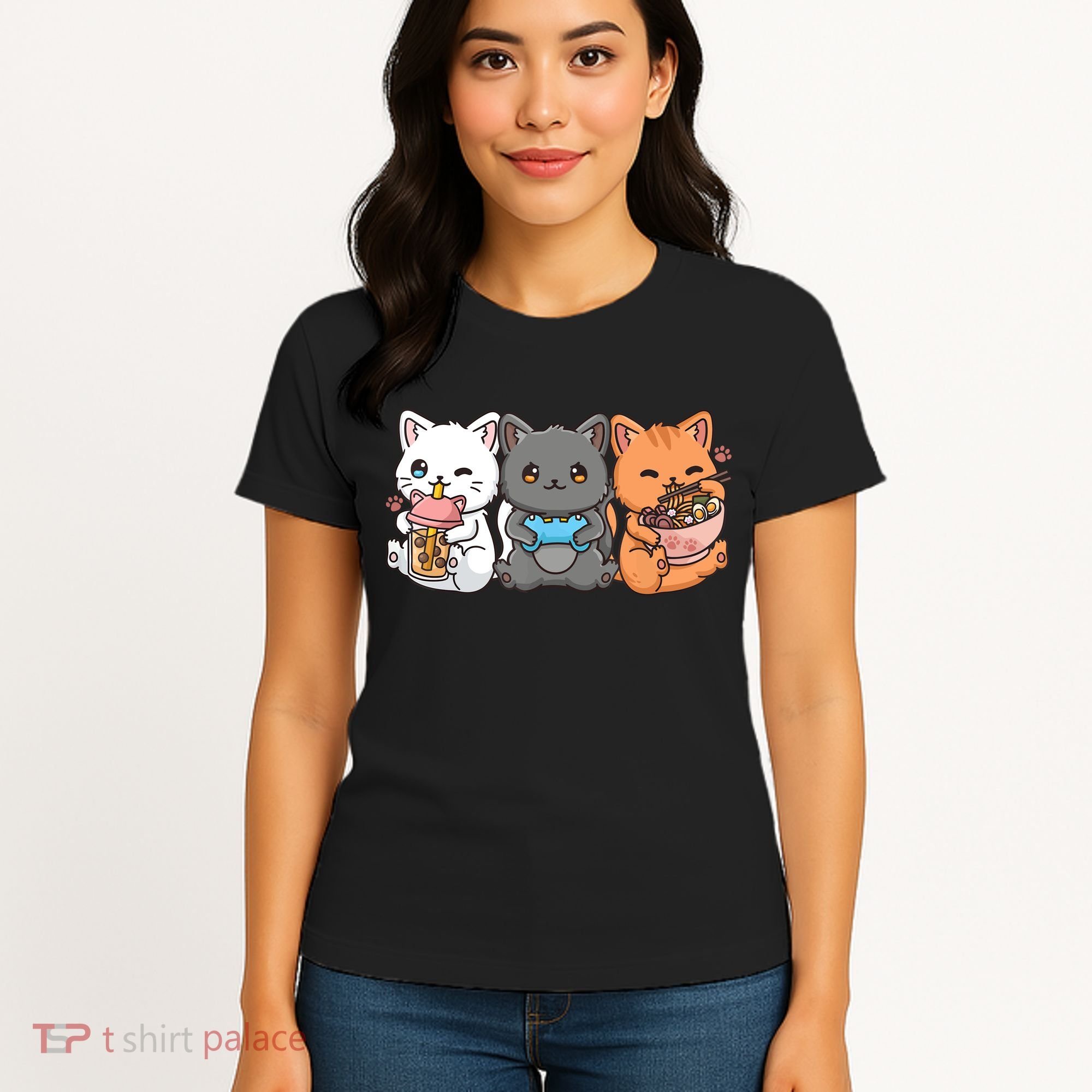 Anime Boba Tea Bubble Tea Gaming Gamer Ramen Cat Women's T-Shirt