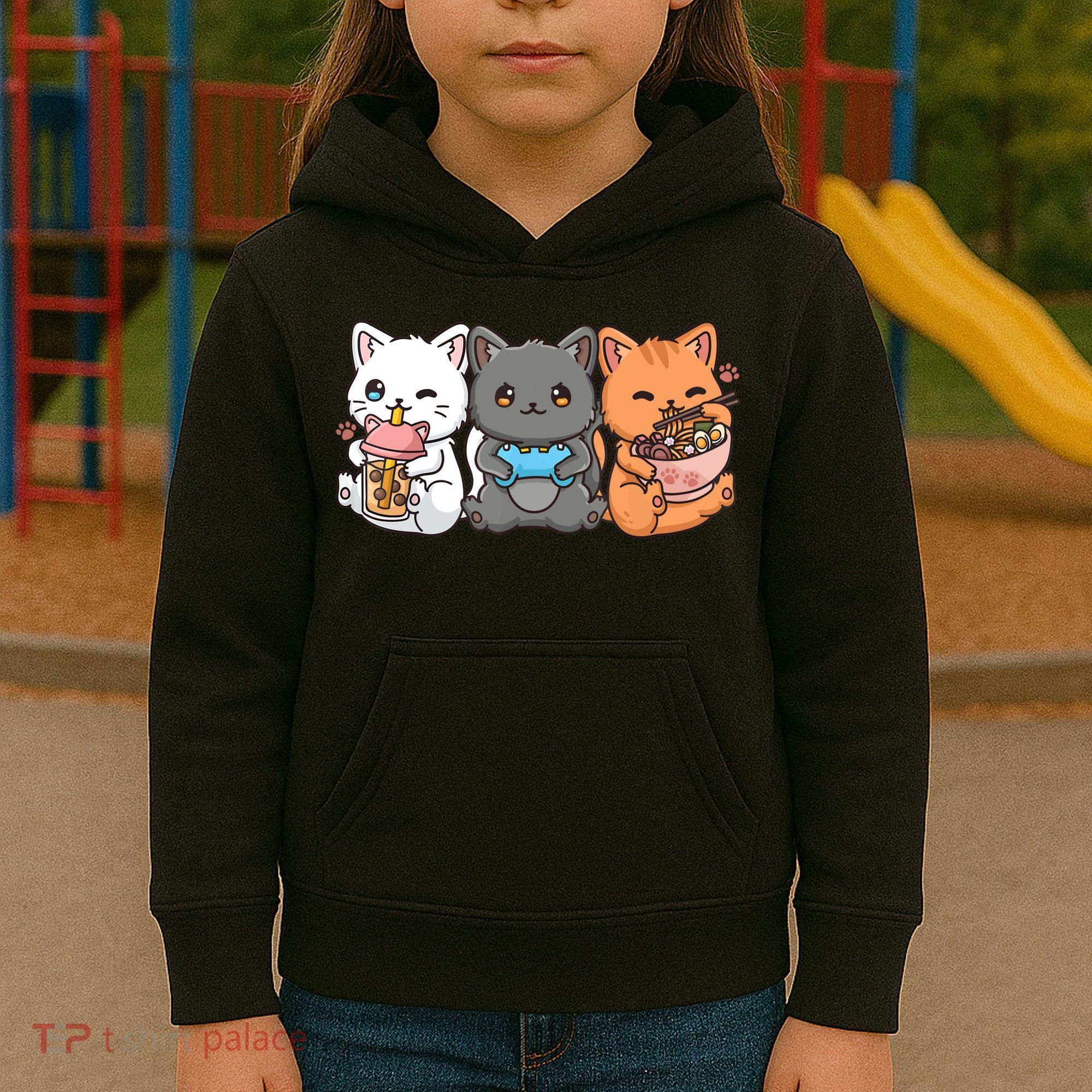 Anime Boba Tea Bubble Tea Gaming Gamer Ramen Cat Kids Hoodie