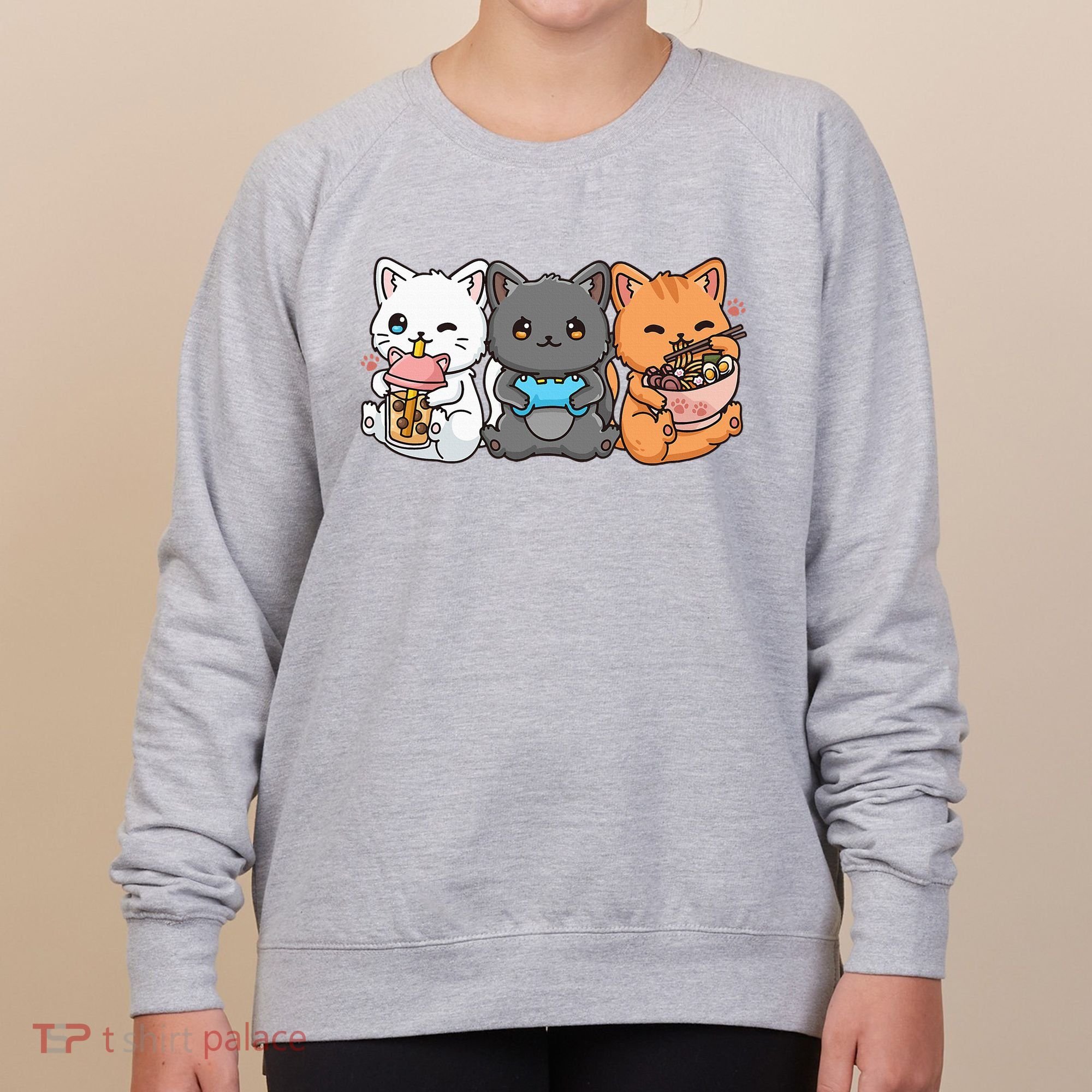Anime Boba Tea Bubble Tea Gaming Gamer Ramen Cat Women's Sweatshirt