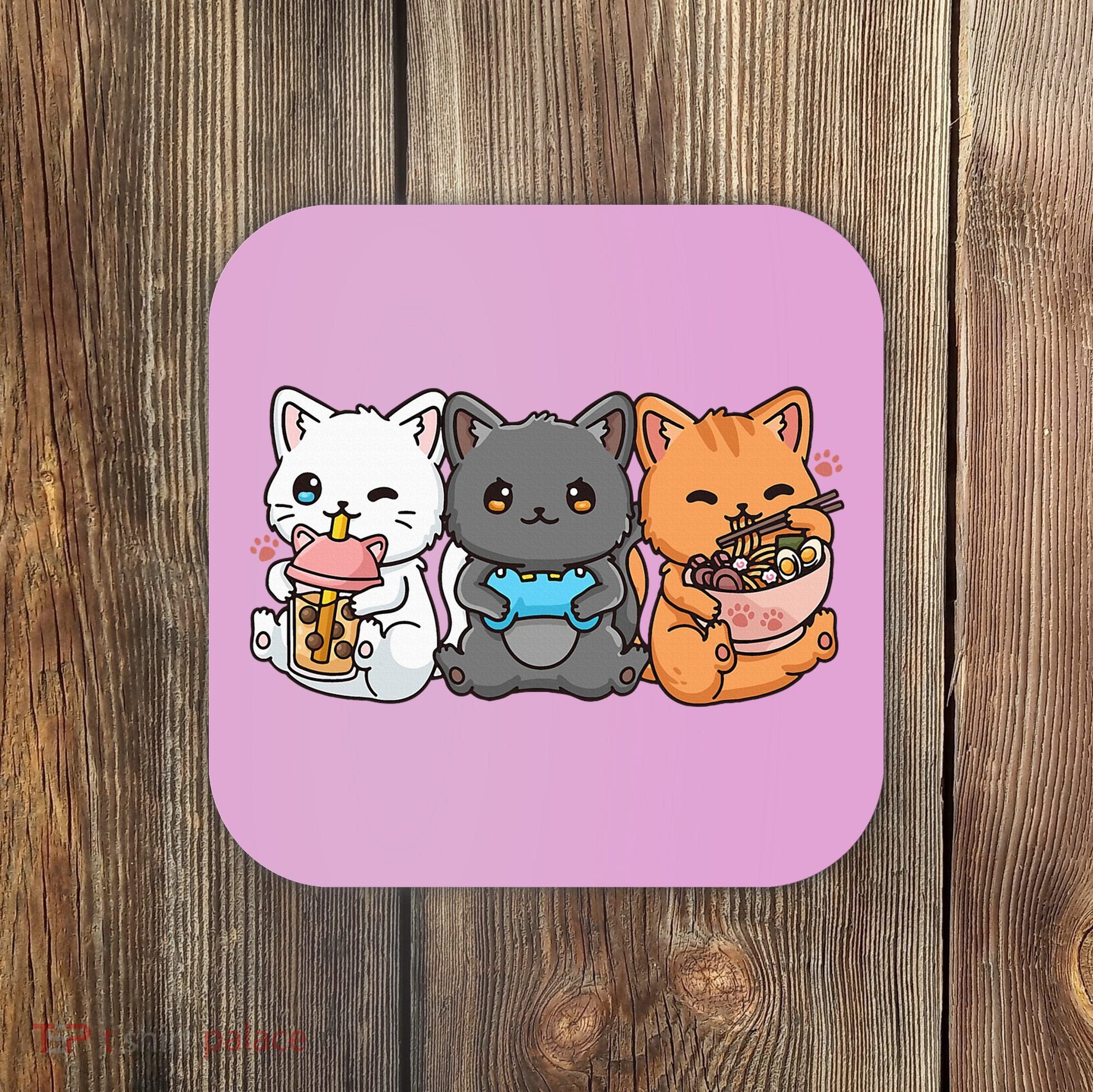 Anime Boba Tea Bubble Tea Gaming Gamer Ramen Cat Coaster