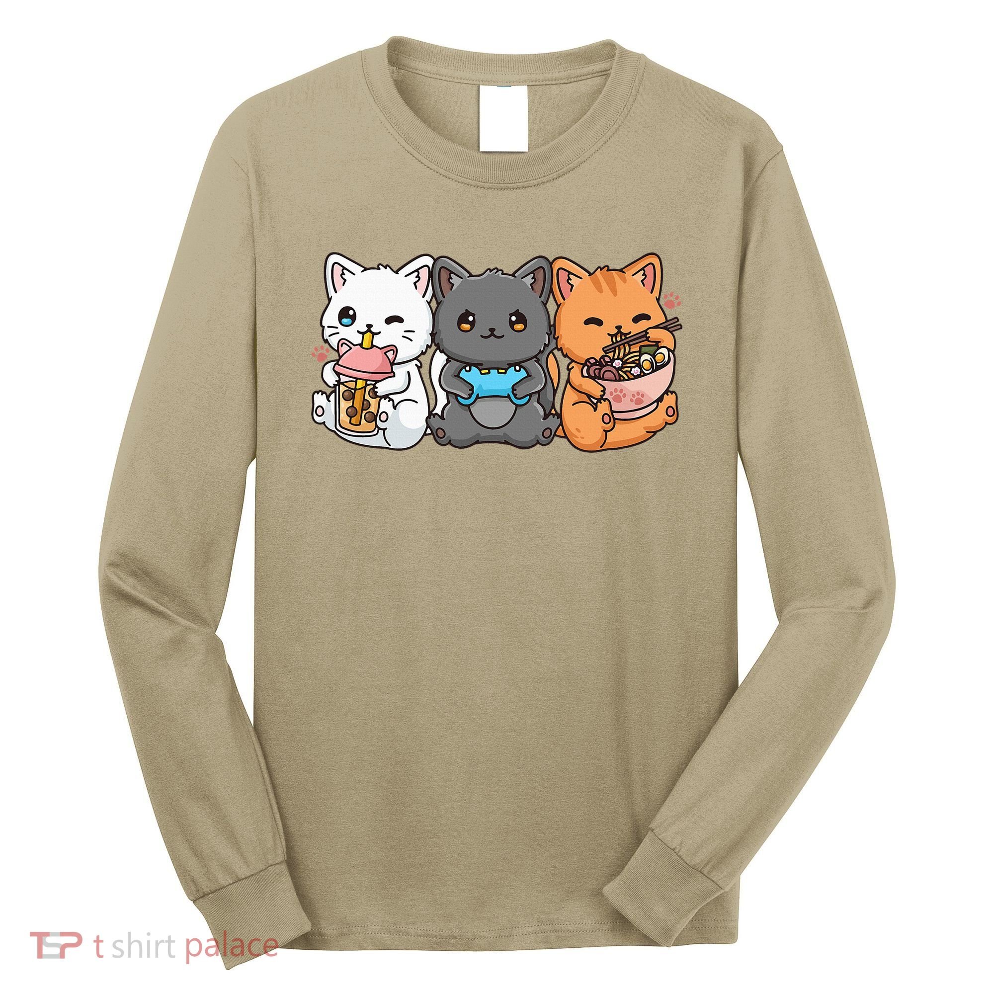 Anime Boba Tea Bubble Tea Gaming Gamer Ramen Cat Long Sleeve Shirt