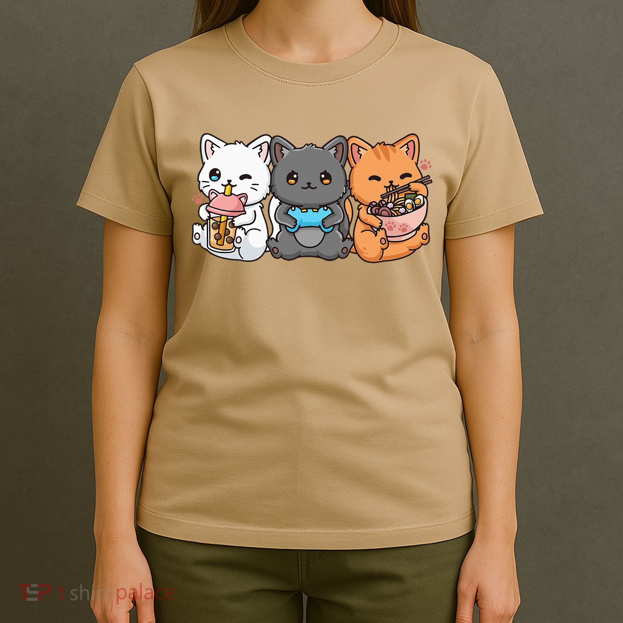 Anime Boba Tea Bubble Tea Gaming Gamer Ramen Cat T-Shirt