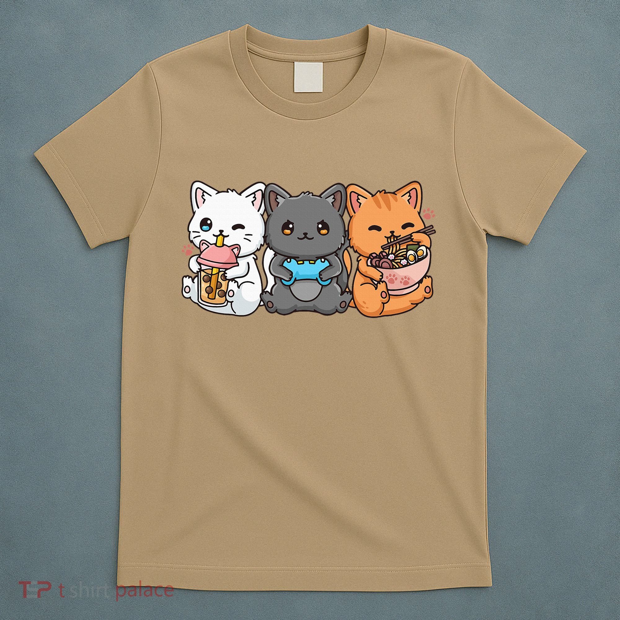 Anime Boba Tea Bubble Tea Gaming Gamer Ramen Cat T-Shirt