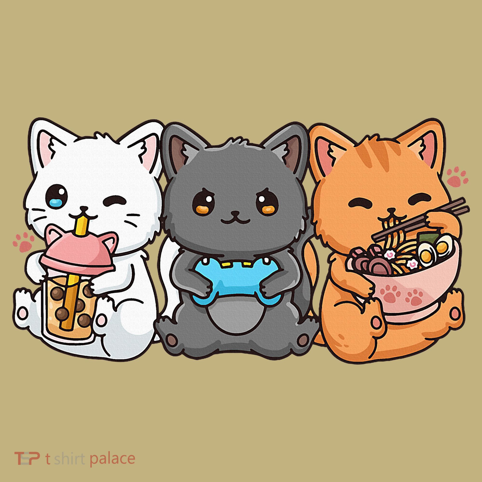 Anime Boba Tea Bubble Tea Gaming Gamer Ramen Cat T-Shirt