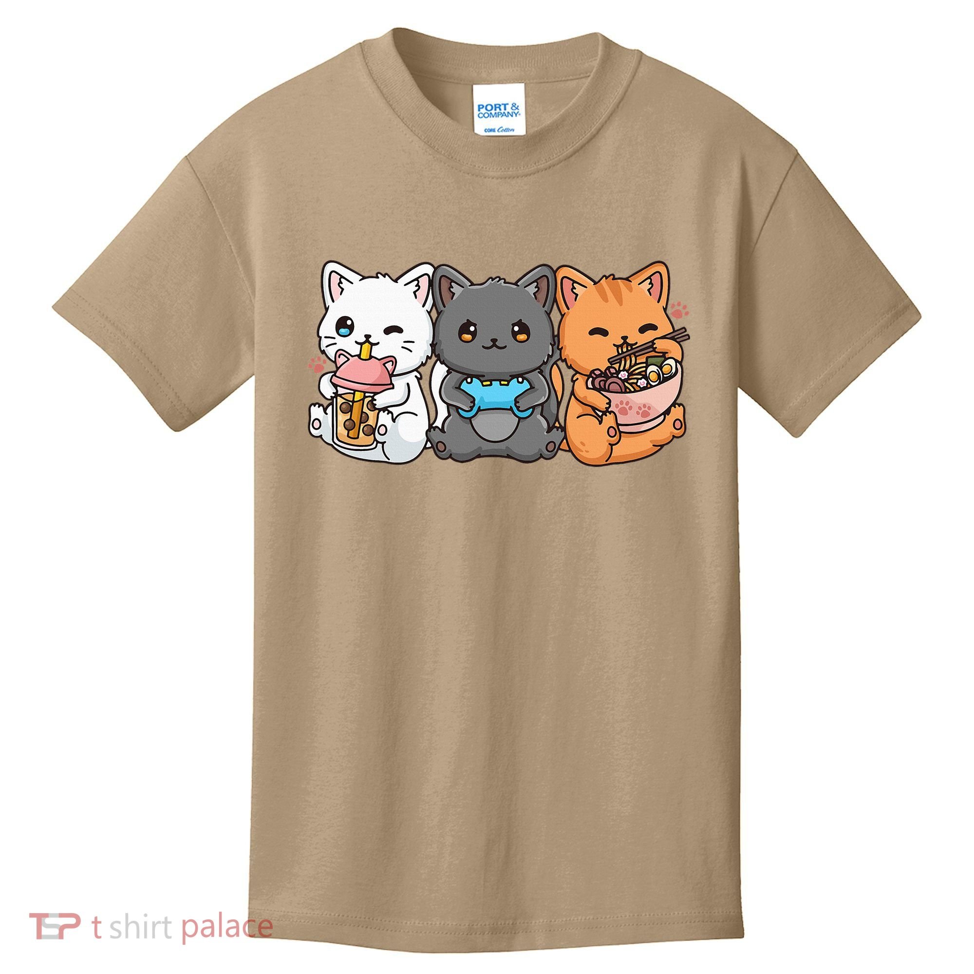 Anime Boba Tea Bubble Tea Gaming Gamer Ramen Cat Kids T-Shirt