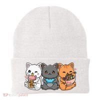 Anime Boba Tea Bubble Tea Gaming Gamer Ramen Cat Beanie thumb 0
