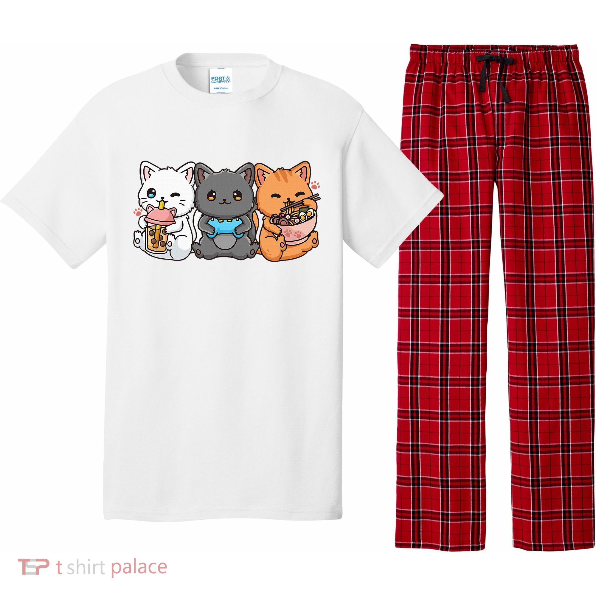 Anime Boba Tea Bubble Tea Gaming Gamer Ramen Cat Pajama Set