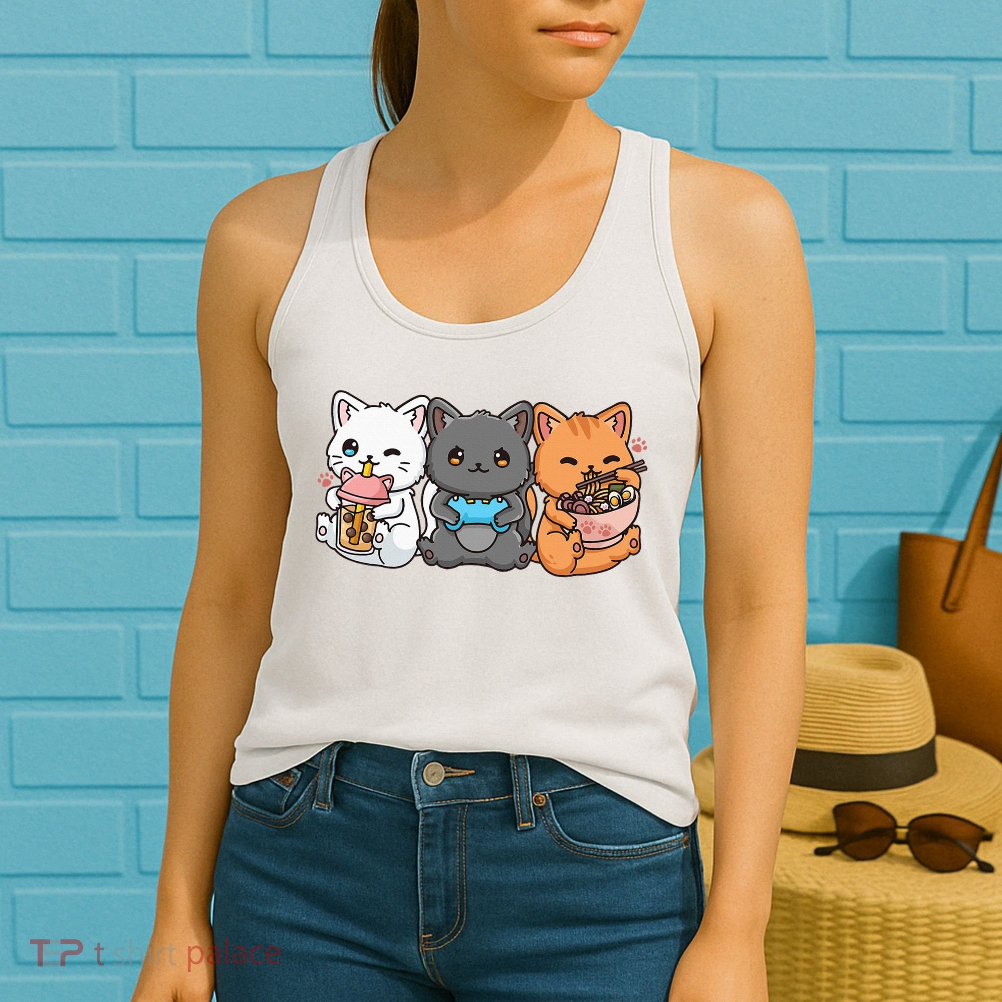 Anime Boba Tea Bubble Tea Gaming Gamer Ramen Cat Women's Tank Top