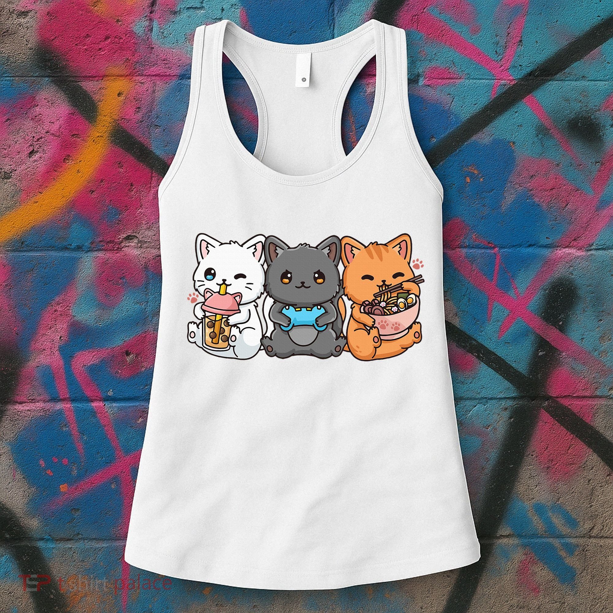 Anime Boba Tea Bubble Tea Gaming Gamer Ramen Cat Women's Tank Top