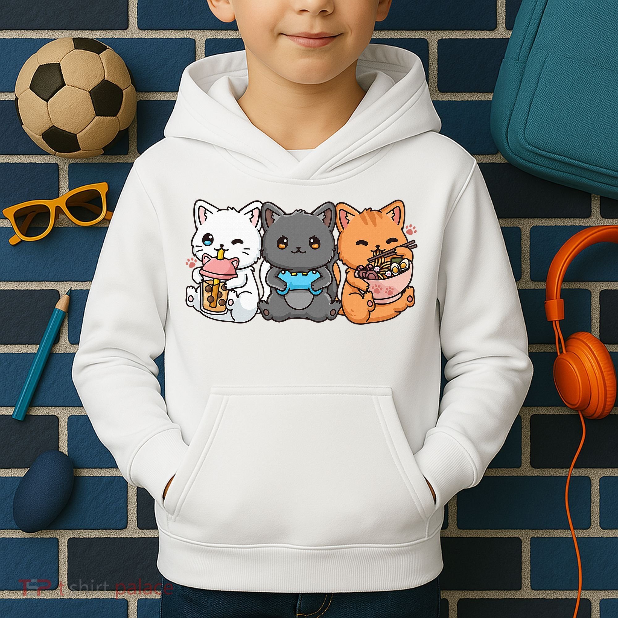 Anime Boba Tea Bubble Tea Gaming Gamer Ramen Cat Kids Hoodie