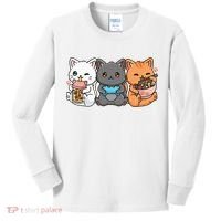 Anime Boba Tea Bubble Tea Gaming Gamer Ramen Cat Kids Long Sleeve Shirt thumb 0