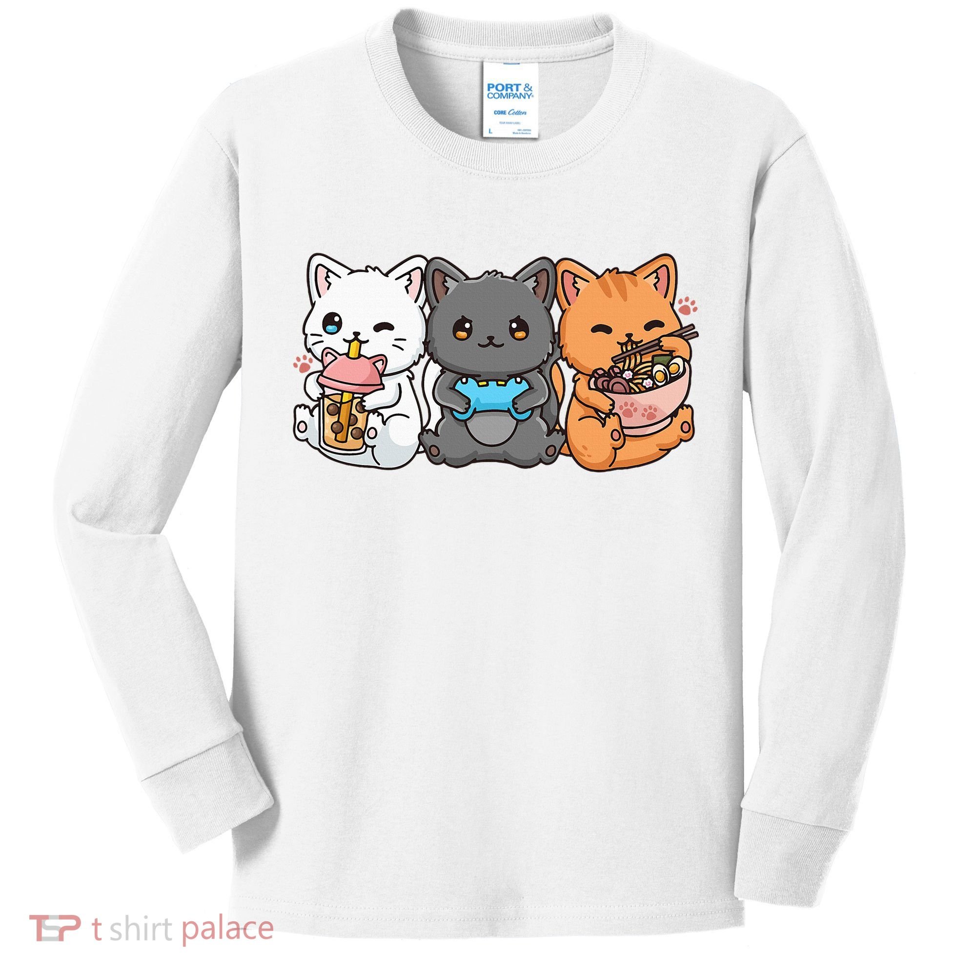 Anime Boba Tea Bubble Tea Gaming Gamer Ramen Cat Kids Long Sleeve Shirt