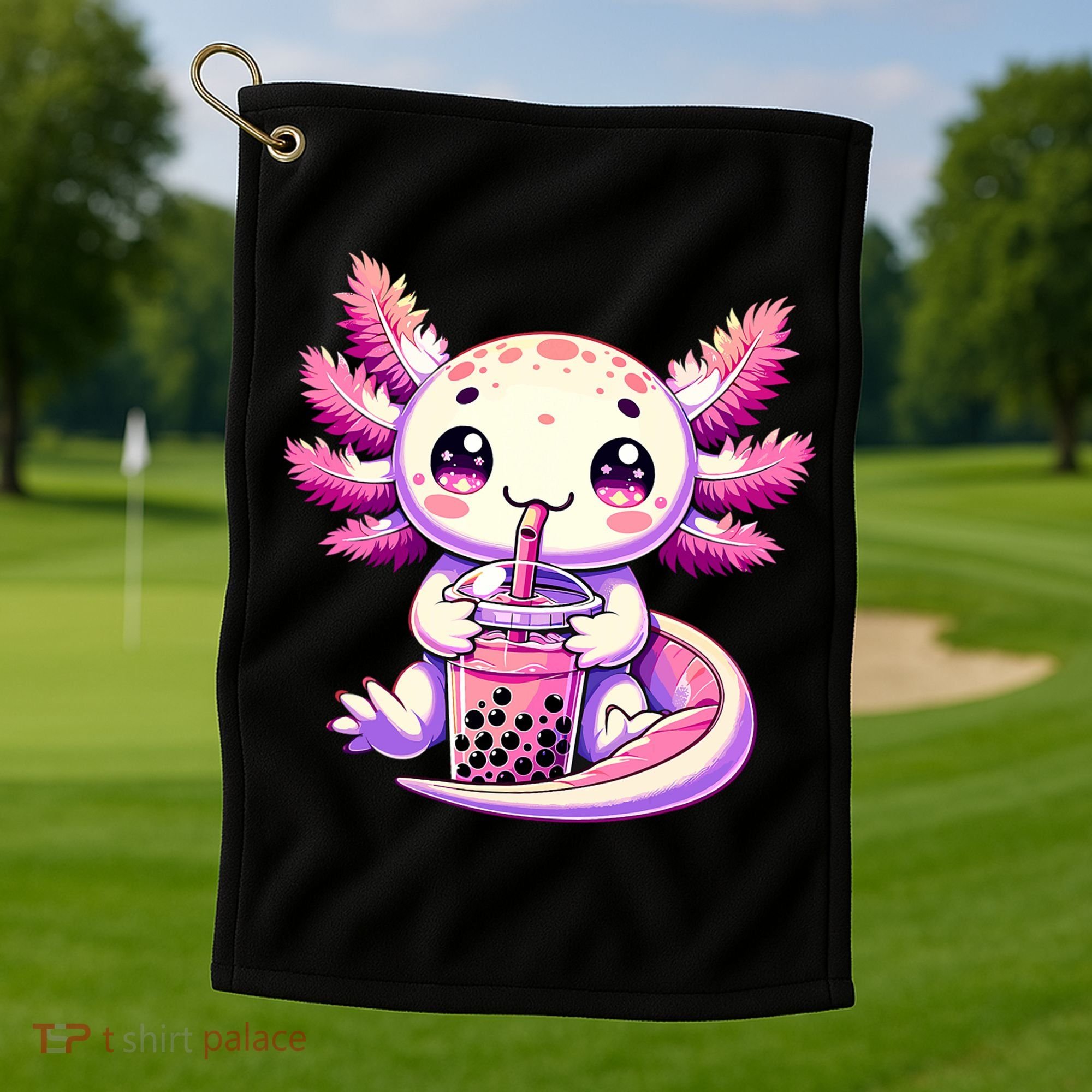 Axolotl Boba Tea Bubble Tea Anime Cute Kawaii Axolotl Golf Towel