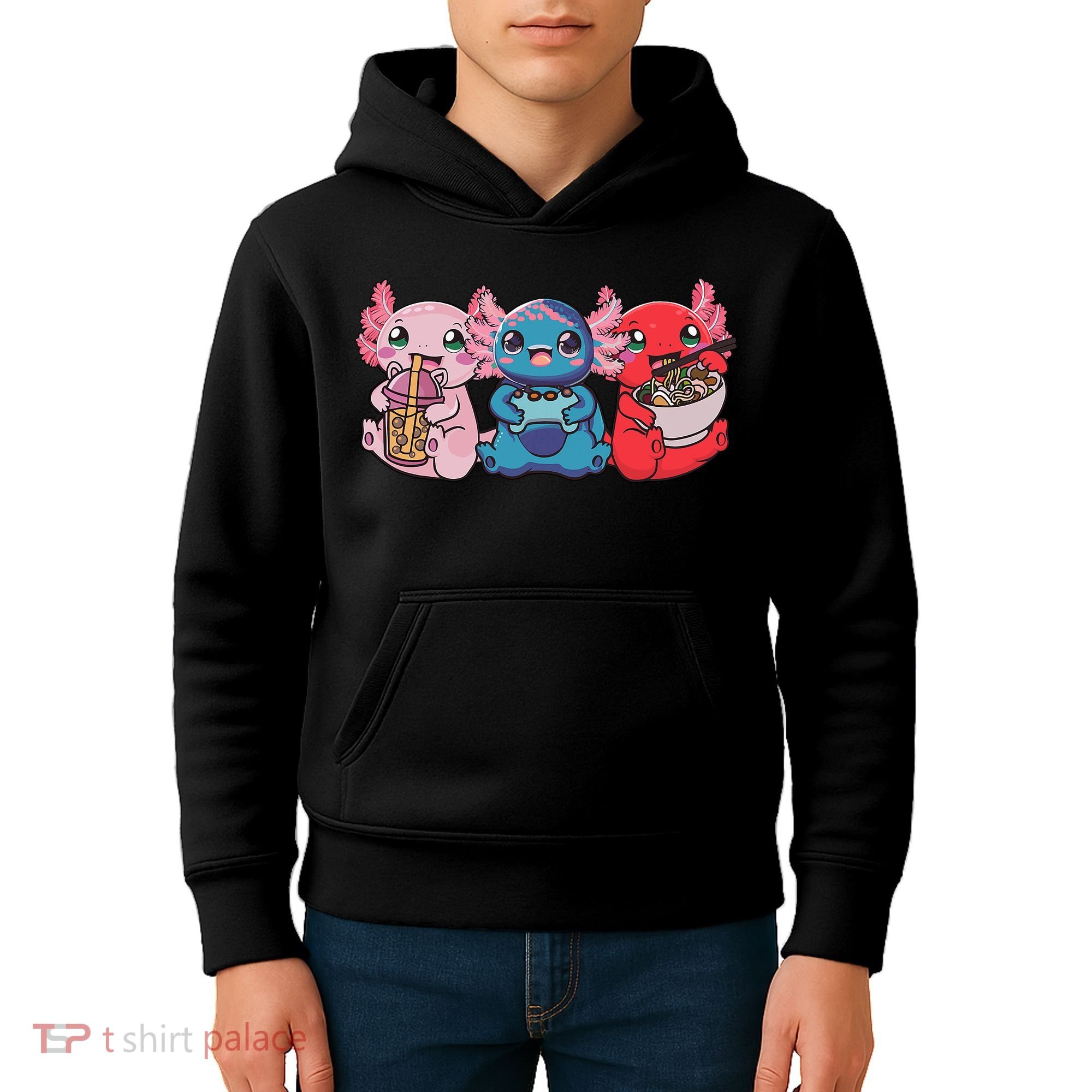 Axolotl Boba Tea Bubble Tea Gaming Gamer Ramen Axolotl  Kids Hoodie