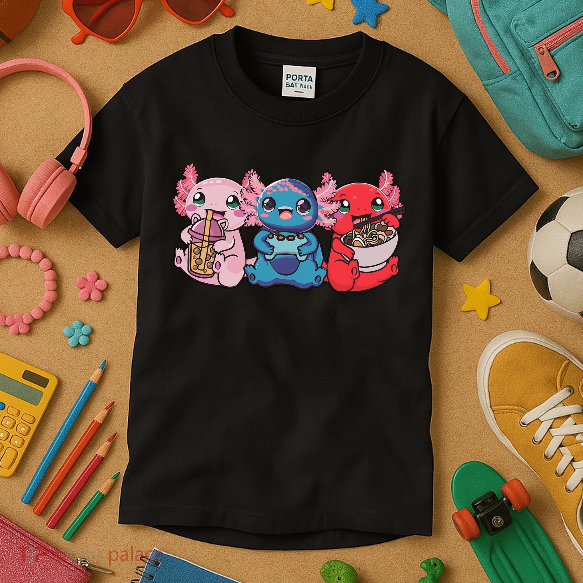 Axolotl Boba Tea Bubble Tea Gaming Gamer Ramen Axolotl  Kids T-Shirt