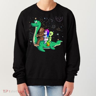 Alien Bigfoot Unicorn Riding Loch Ness Monster Halloween Women's Sweatshirt