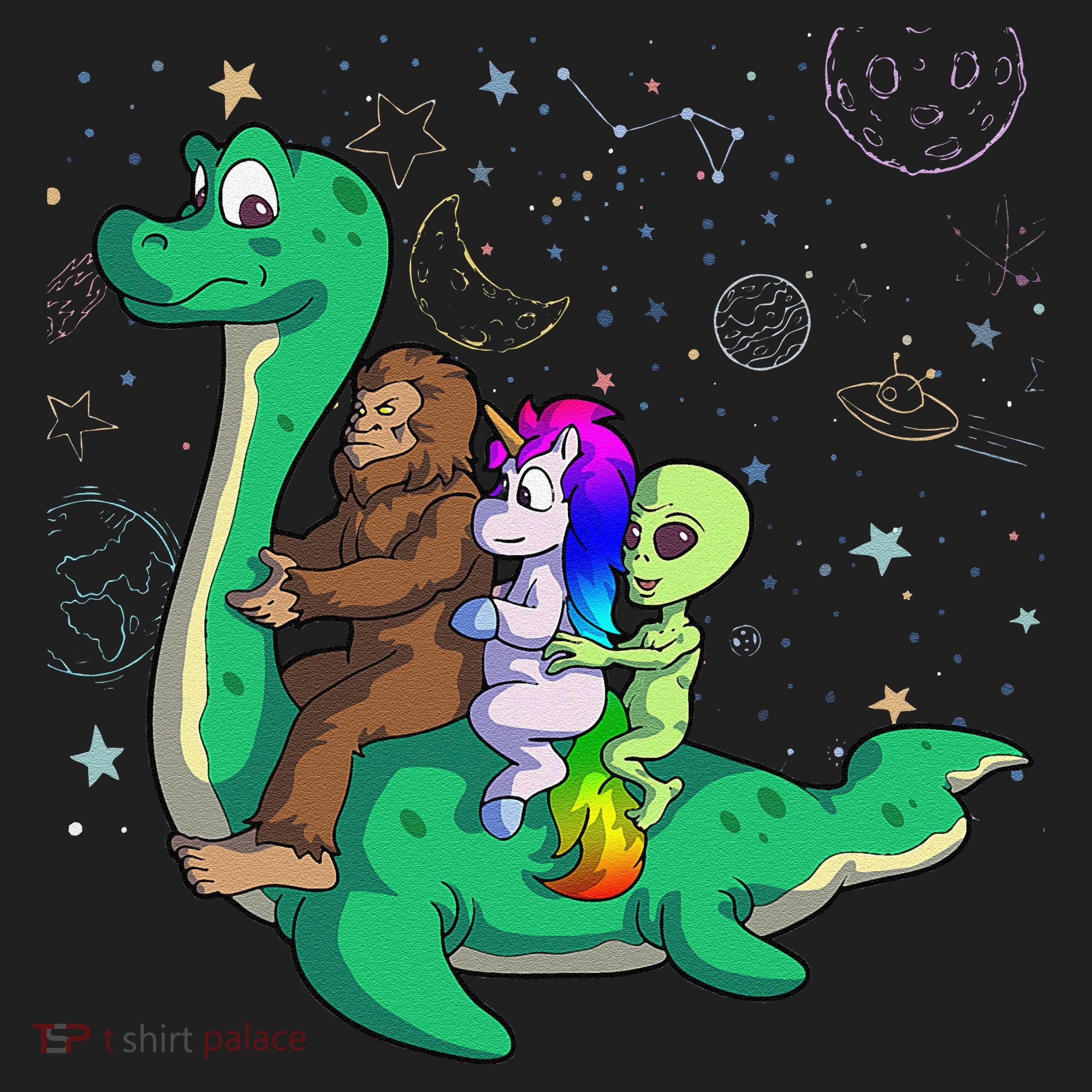 Alien Bigfoot Unicorn Riding Loch Ness Monster Halloween Women's Sweatshirt