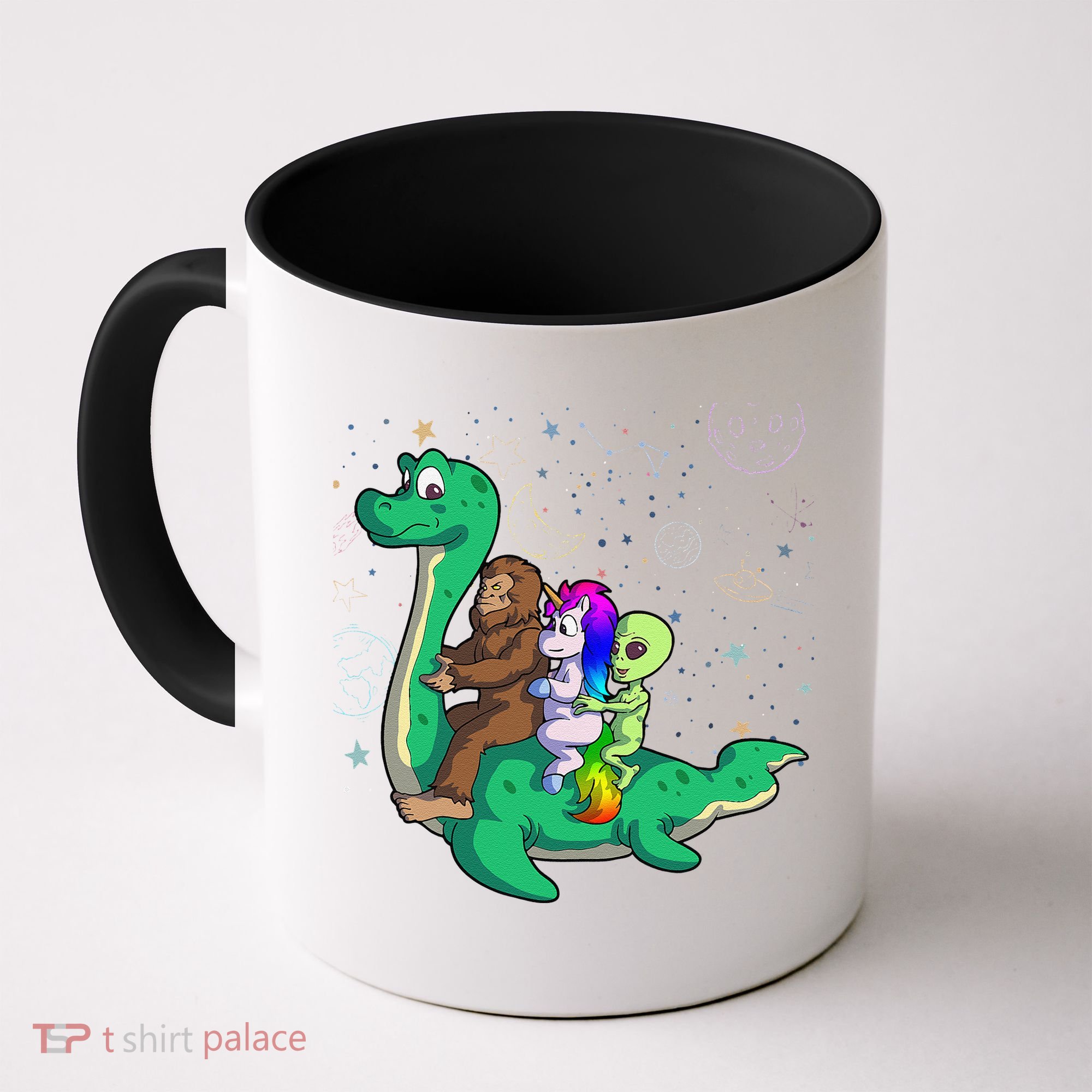 Alien Bigfoot Unicorn Riding Loch Ness Monster Halloween Coffee Mug