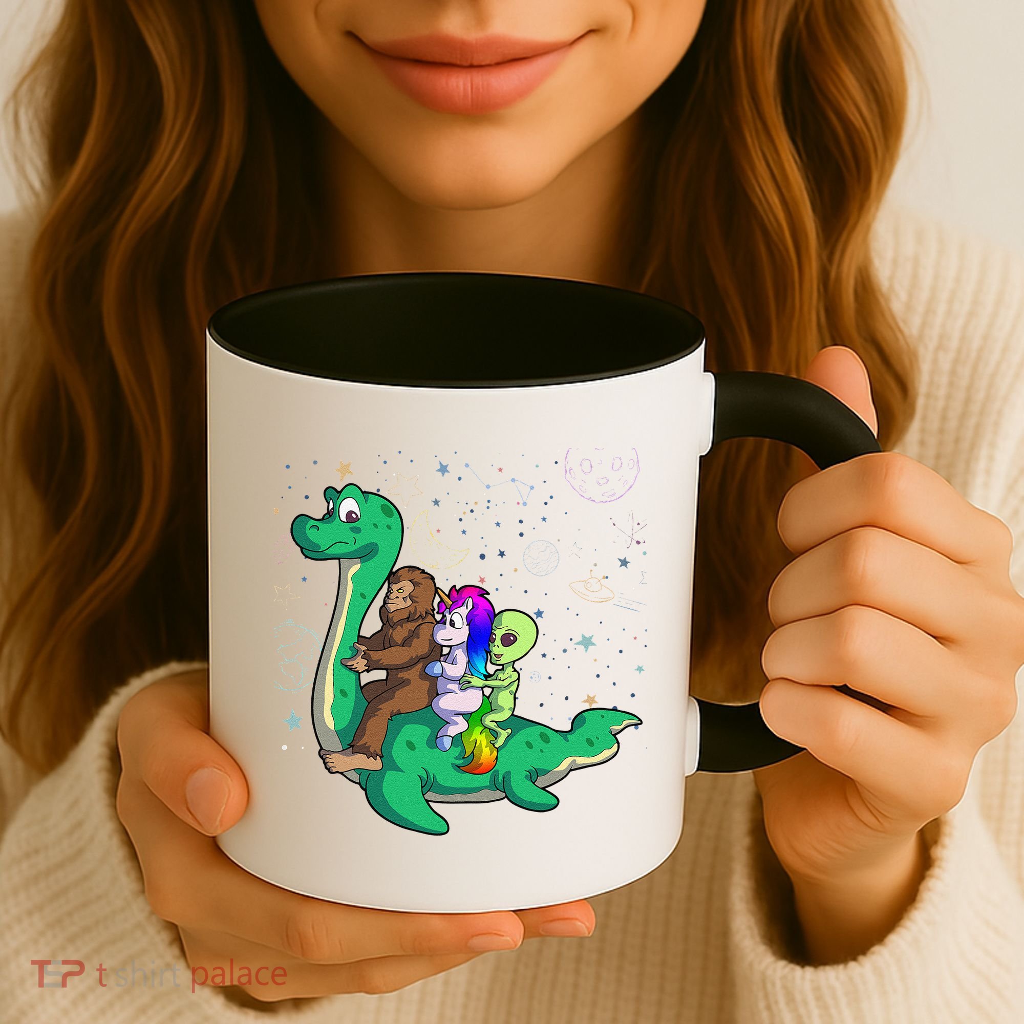 Alien Bigfoot Unicorn Riding Loch Ness Monster Halloween Coffee Mug