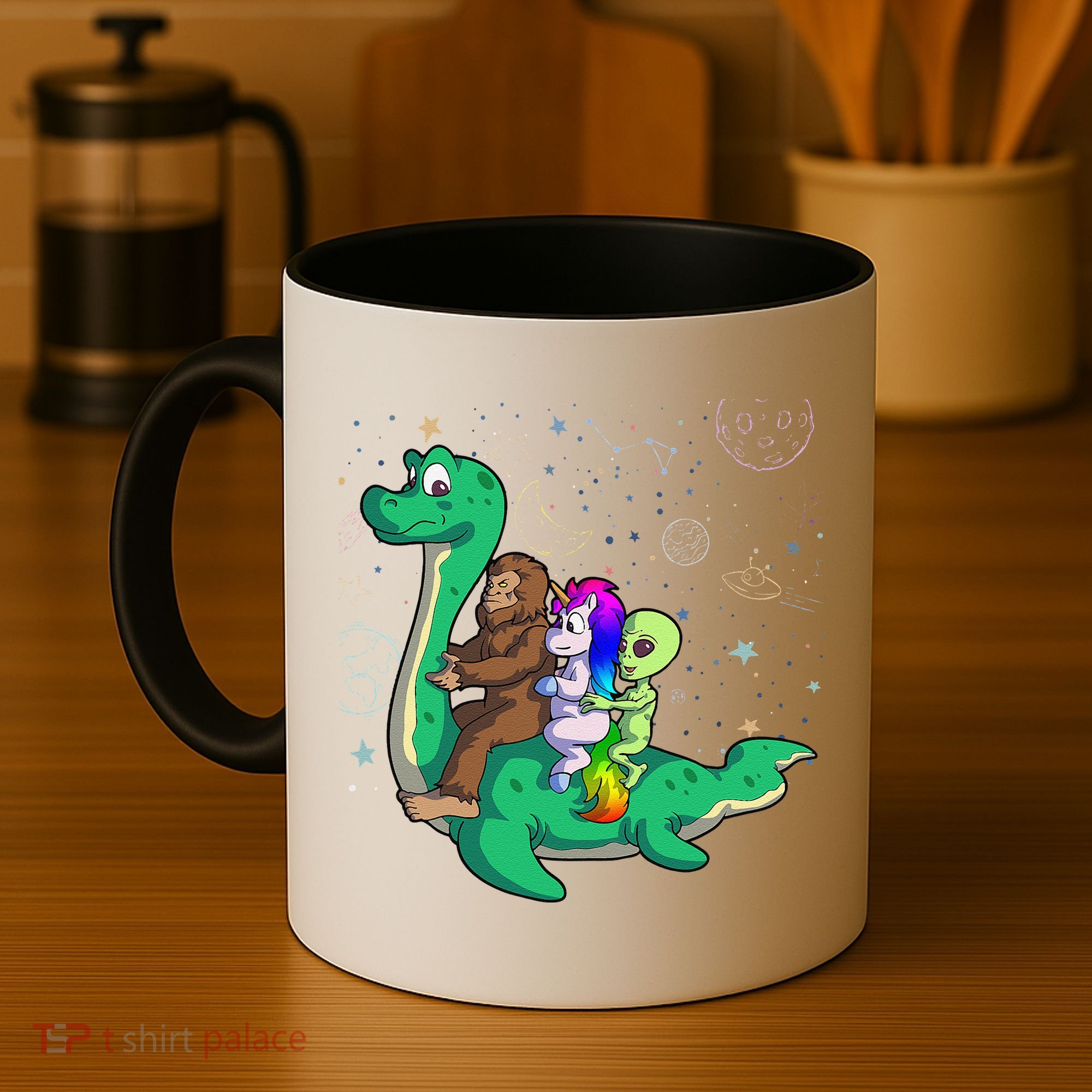 Alien Bigfoot Unicorn Riding Loch Ness Monster Halloween Coffee Mug