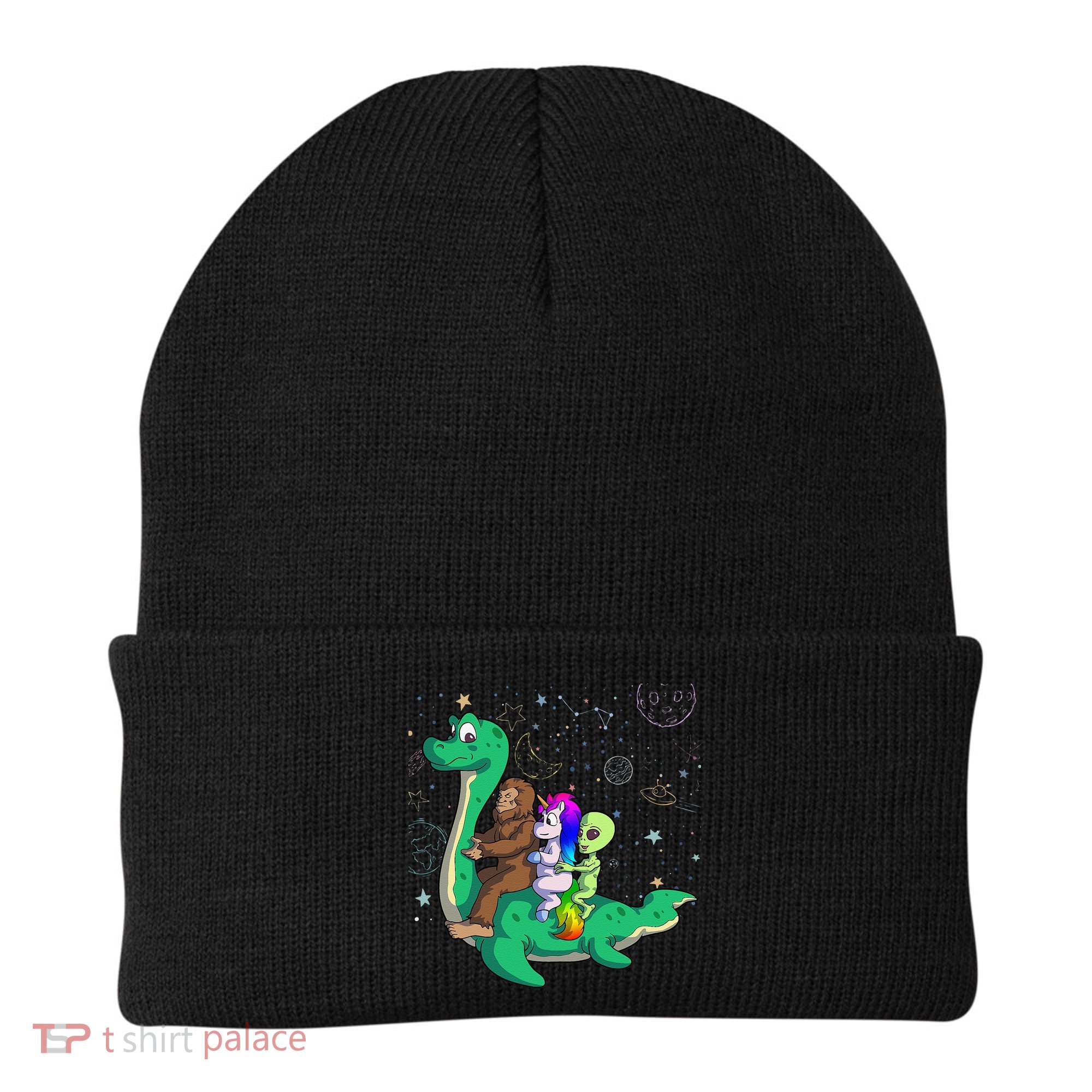 Alien Bigfoot Unicorn Riding Loch Ness Monster Halloween Beanie