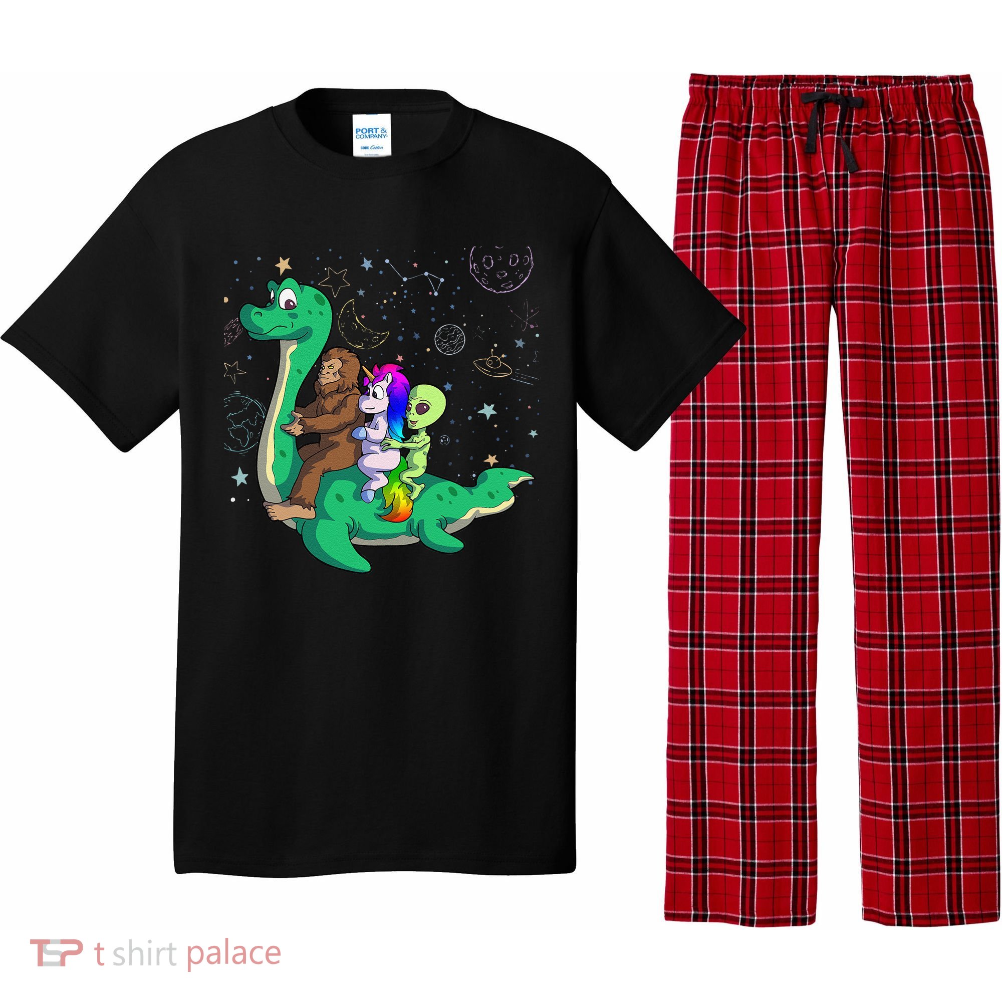 Alien Bigfoot Unicorn Riding Loch Ness Monster Halloween Pajama Set