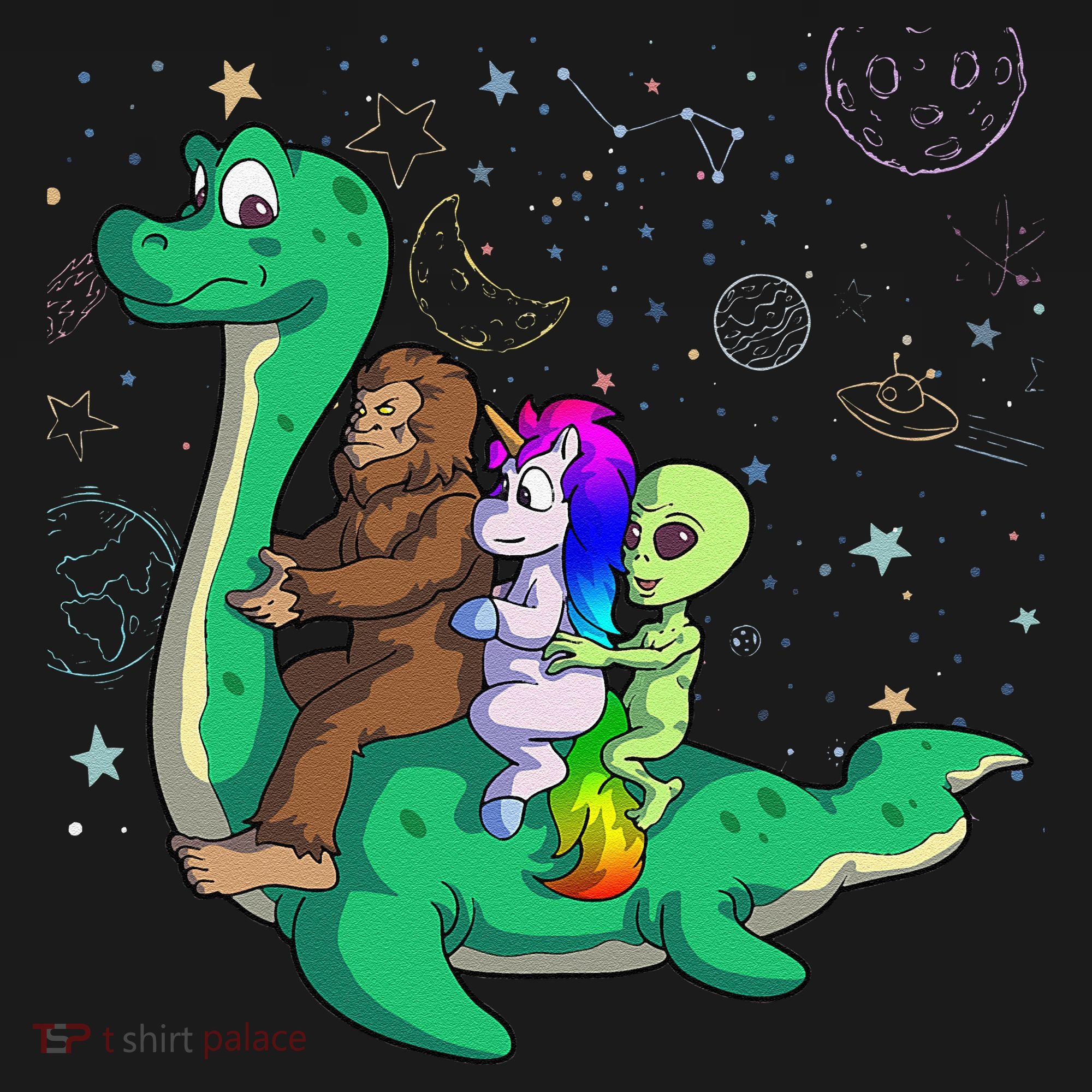 Alien Bigfoot Unicorn Riding Loch Ness Monster Halloween Pajama Set