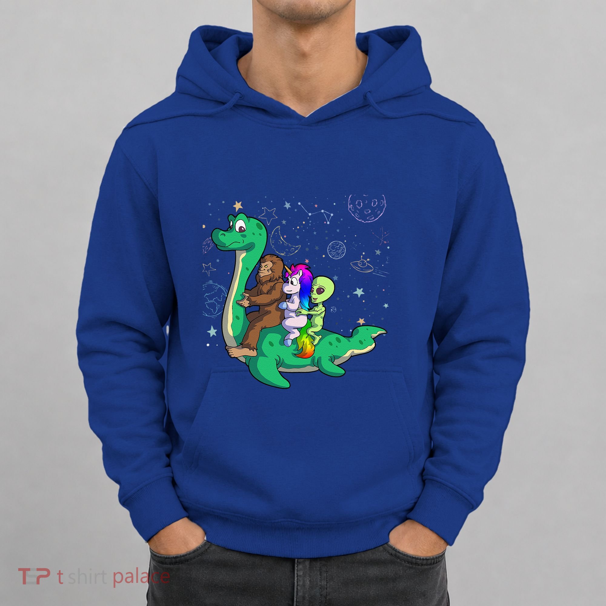 Alien Bigfoot Unicorn Riding Loch Ness Monster Halloween Hoodie