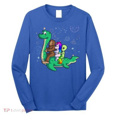 Alien Bigfoot Unicorn Riding Loch Ness Monster Halloween Long Sleeve Shirt