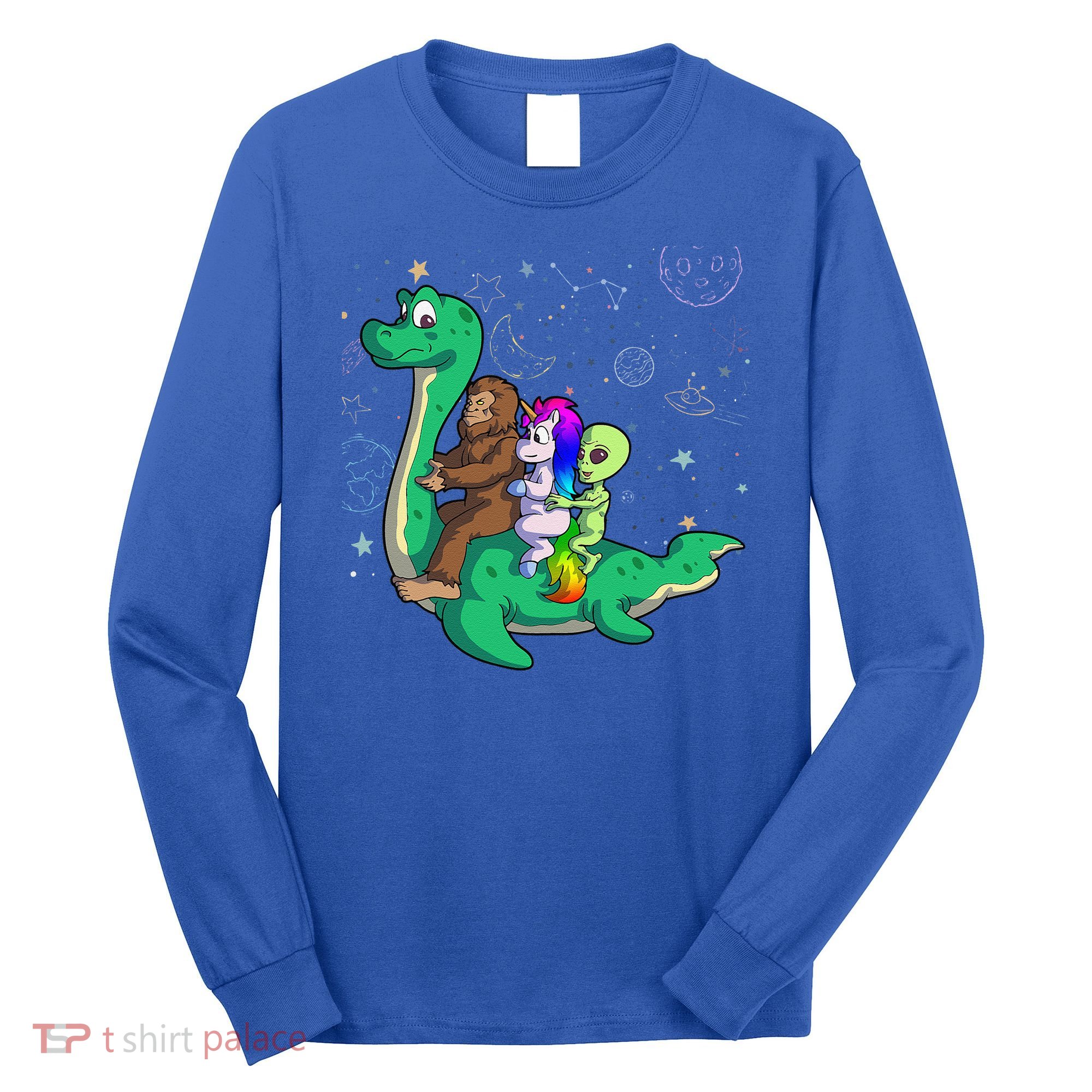 Alien Bigfoot Unicorn Riding Loch Ness Monster Halloween Long Sleeve Shirt