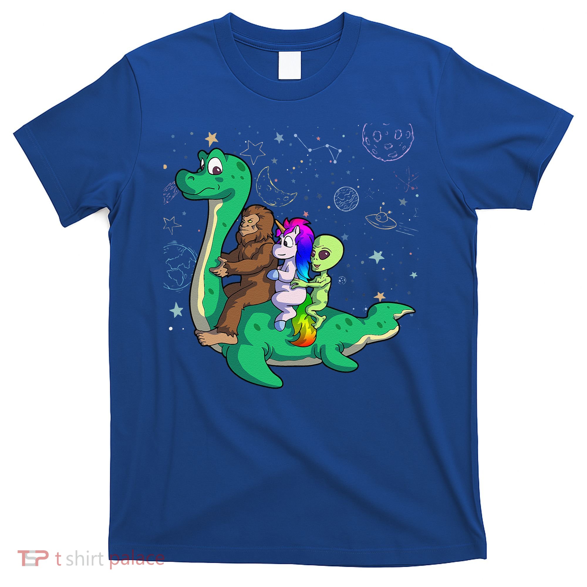 Alien Bigfoot Unicorn Riding Loch Ness Monster Halloween T-Shirt