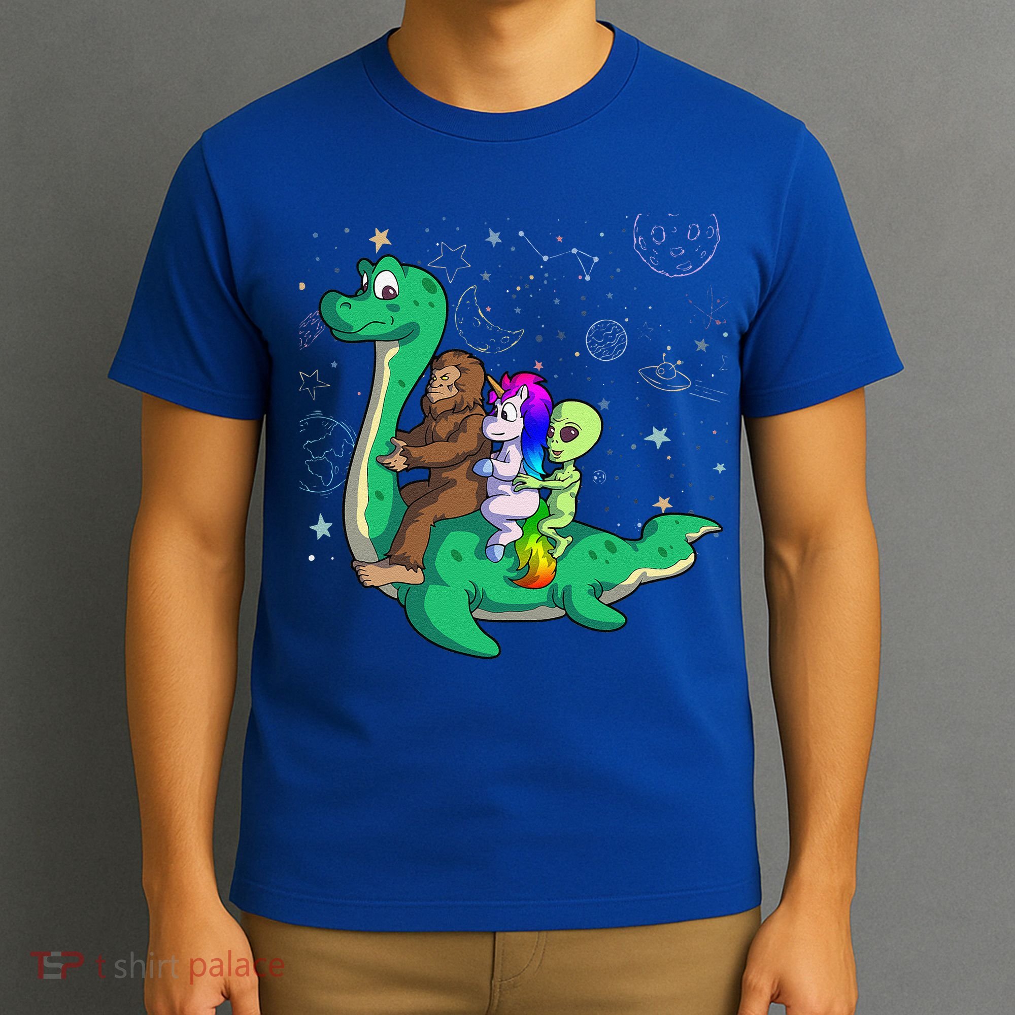 Alien Bigfoot Unicorn Riding Loch Ness Monster Halloween T-Shirt