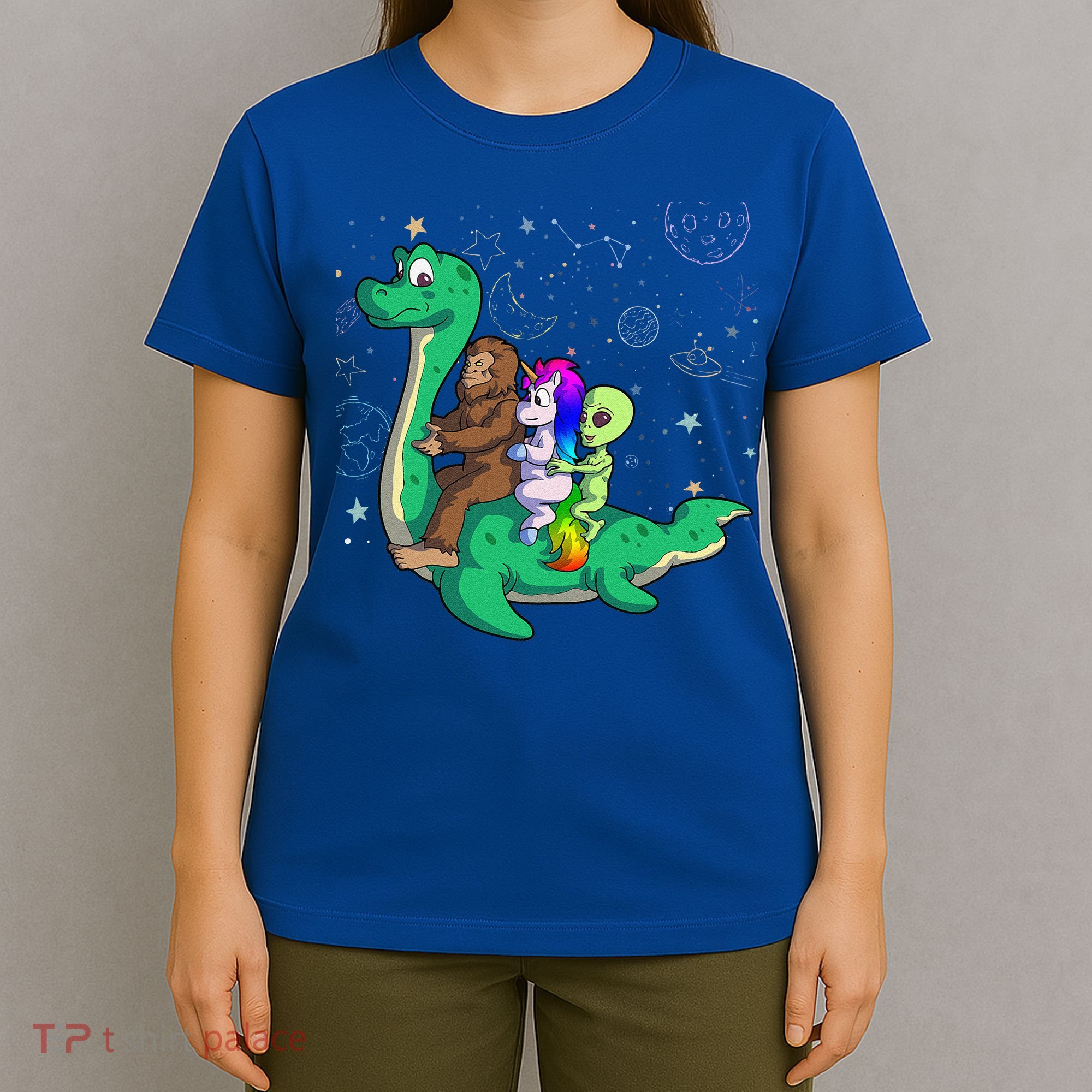 Alien Bigfoot Unicorn Riding Loch Ness Monster Halloween T-Shirt