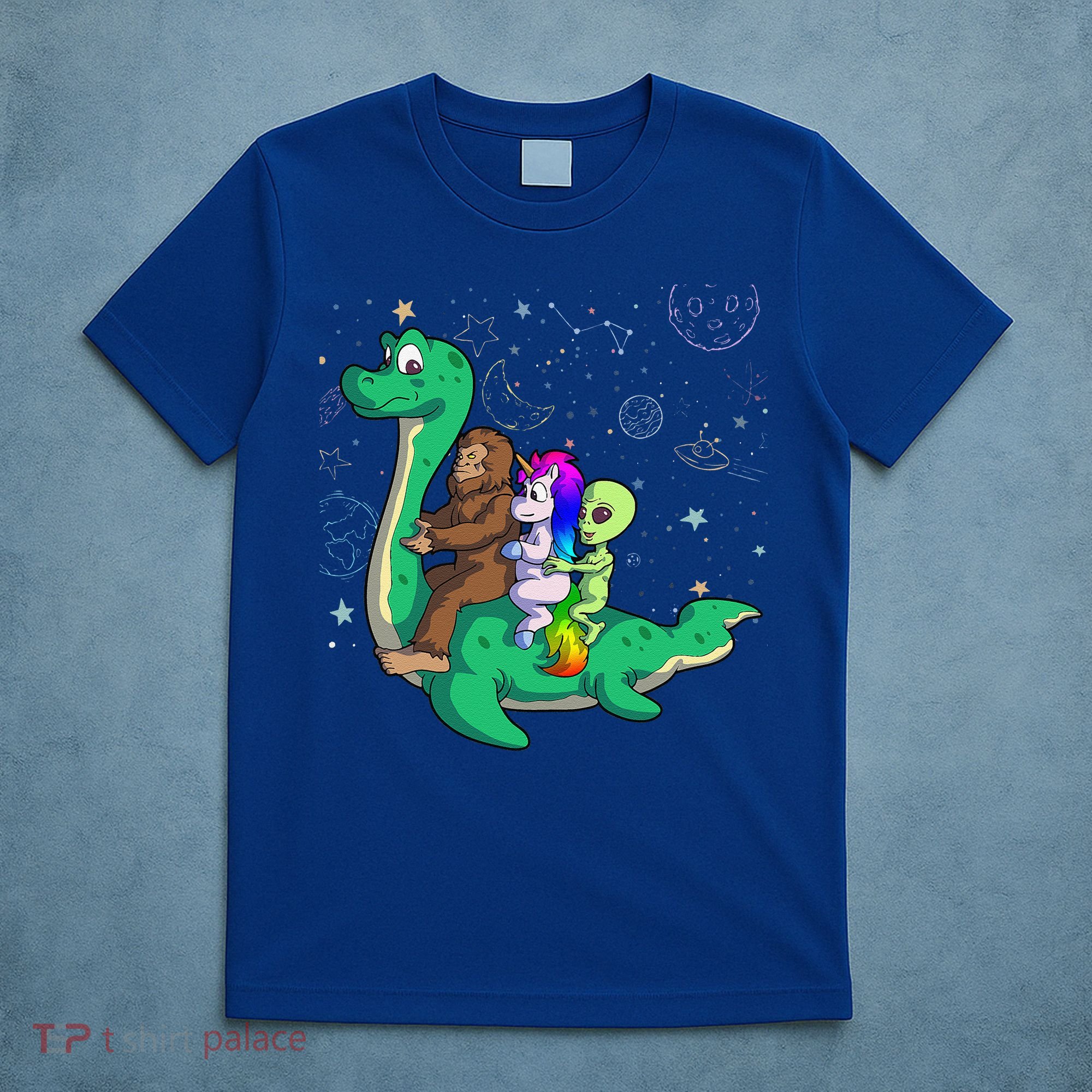Alien Bigfoot Unicorn Riding Loch Ness Monster Halloween T-Shirt